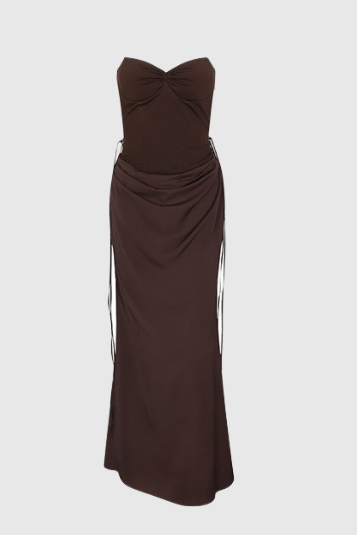 BEATRIX STRAPLESS SATIN CORSET MAXI DRESS - BROWN