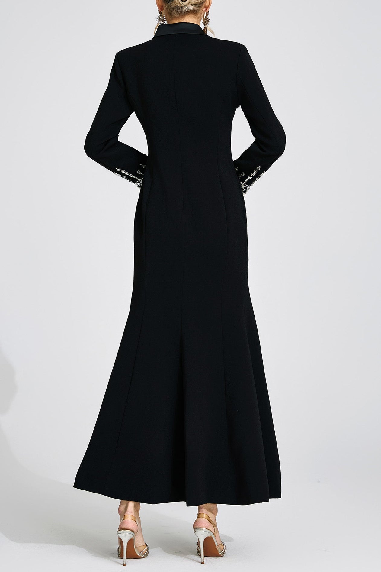 SIMONA BLACK MAXI DRESS, DIAMOND EMBELLISHED EVENING GOWN