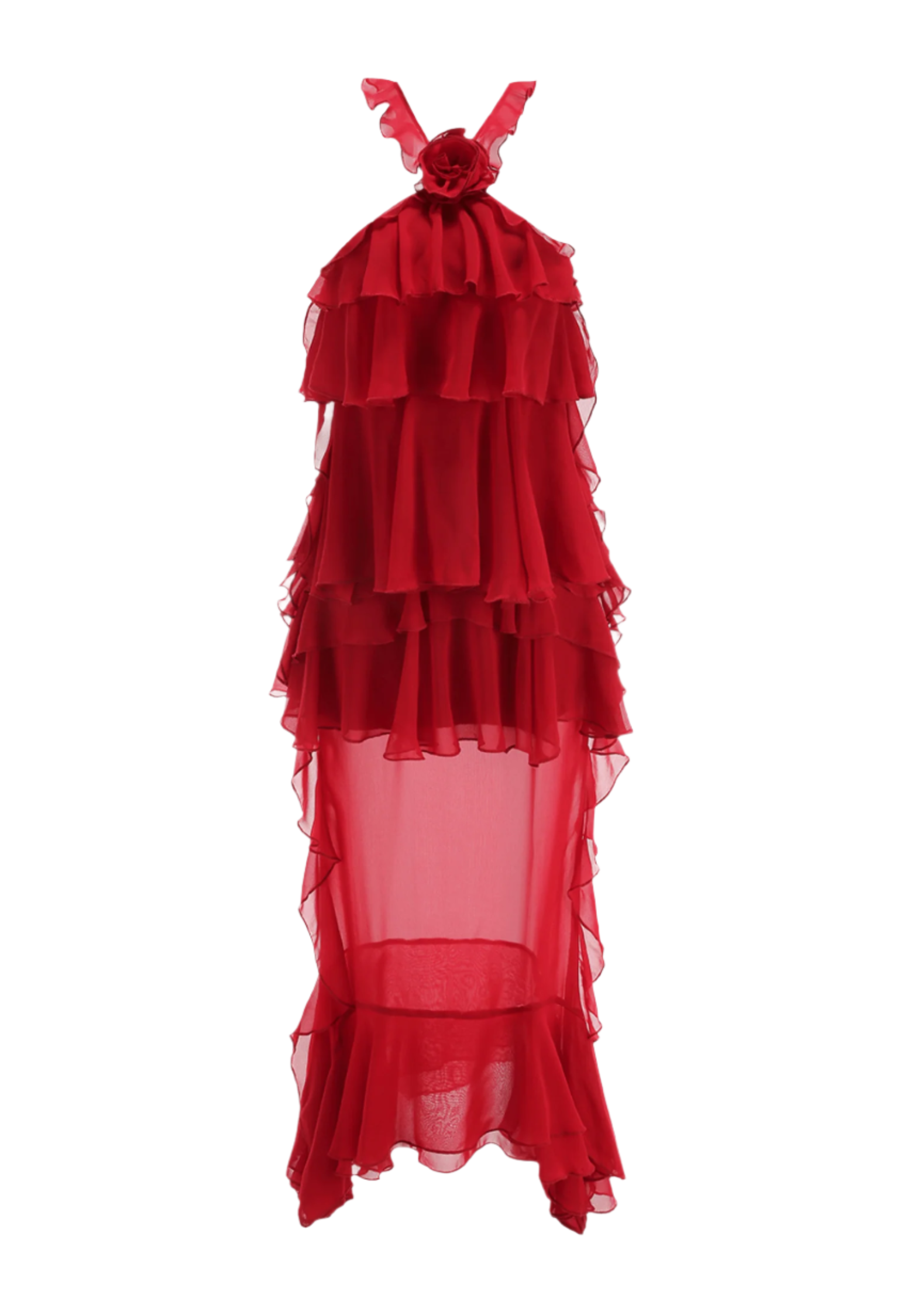 BEDELIA FLORAL HALTER RUFFLE MIDI DRESS