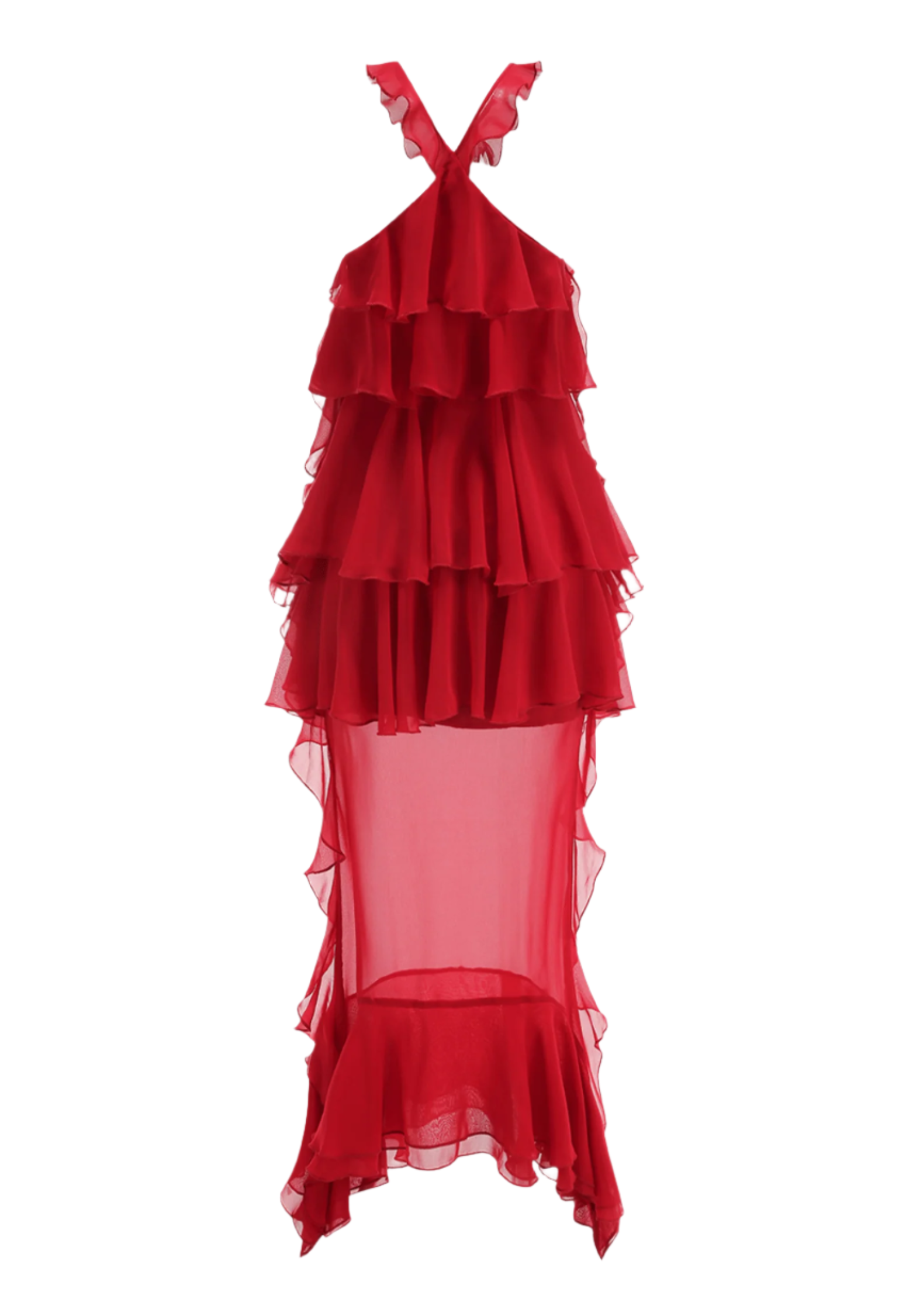 BEDELIA FLORAL HALTER RUFFLE MIDI DRESS