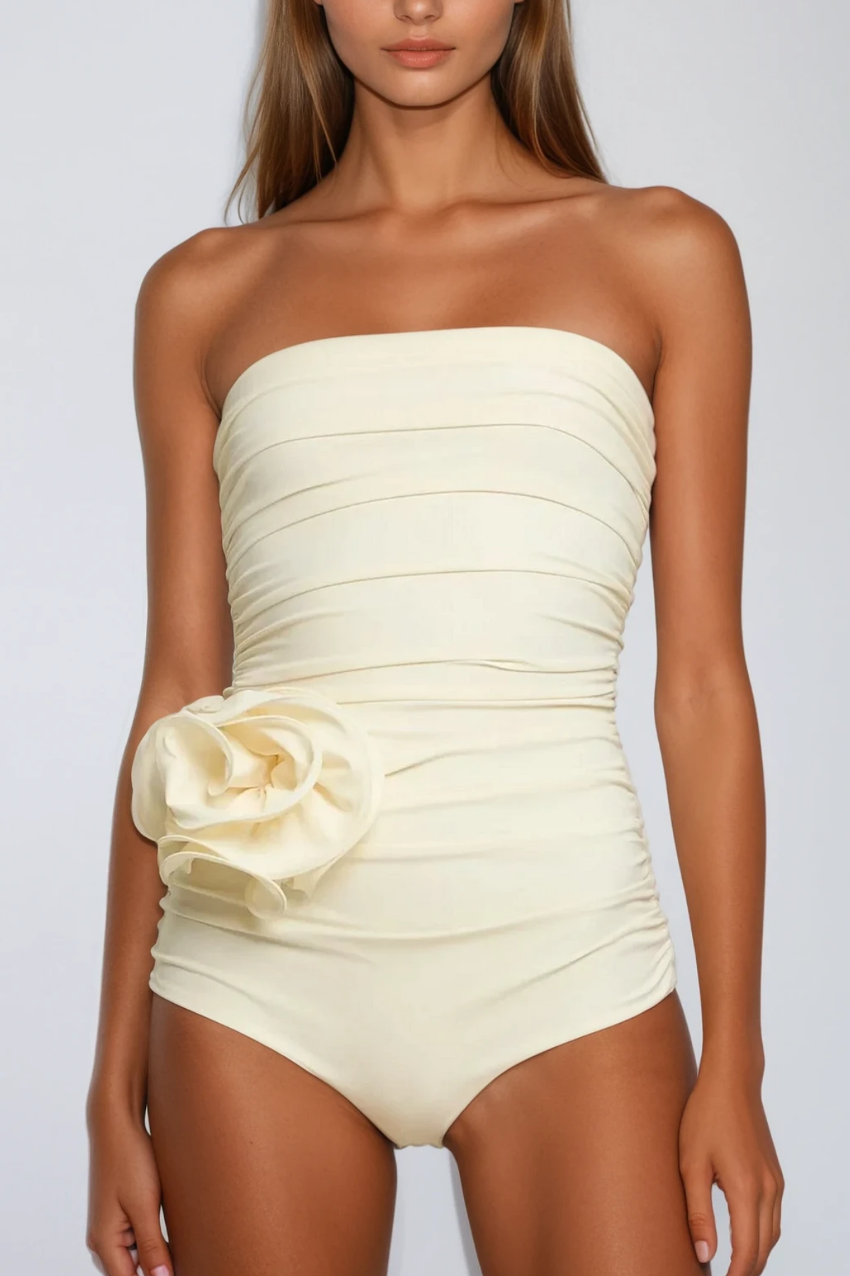 BerachRuchedFlowerOnePieceSwimsuitInCream_2 NANCY RUCHED FLOWER ONE-PIECE SWIMSUIT CREAM