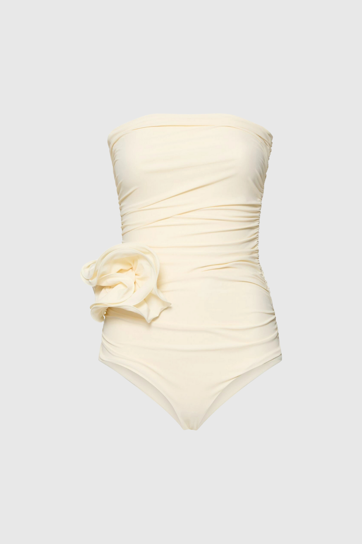 NANCY RUCHED FLOWER ONE-PIECE SWIMSUIT CREAM
