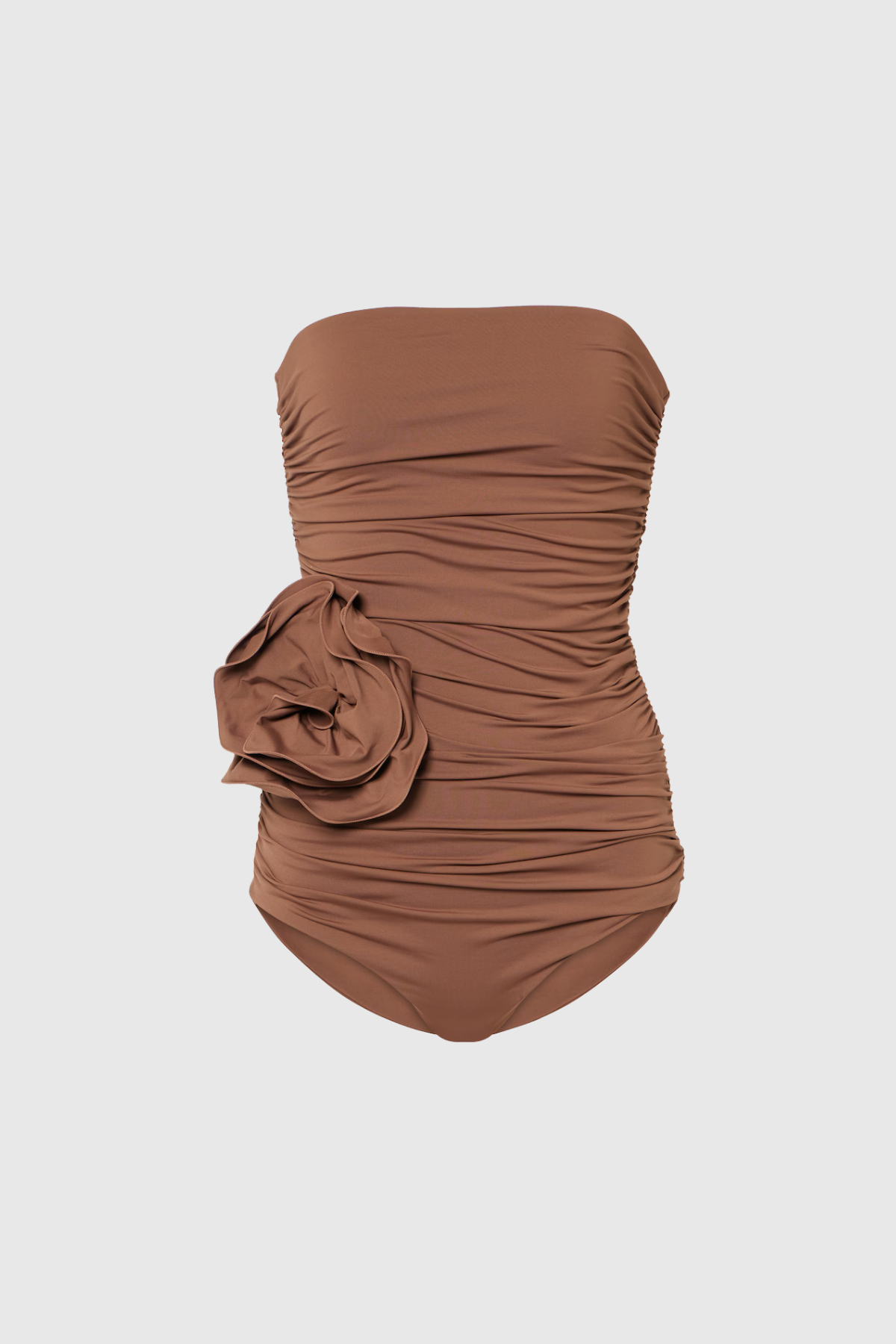NANCY RUCHED FLOWER ONE-PIECE SWIMSUIT MOCHA