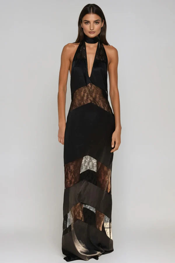 BernalSatinLaceCutoutFloralMaxiDressInBlack_2 CLORA SATIN HALTER LACE MAXI DRESS BLACK