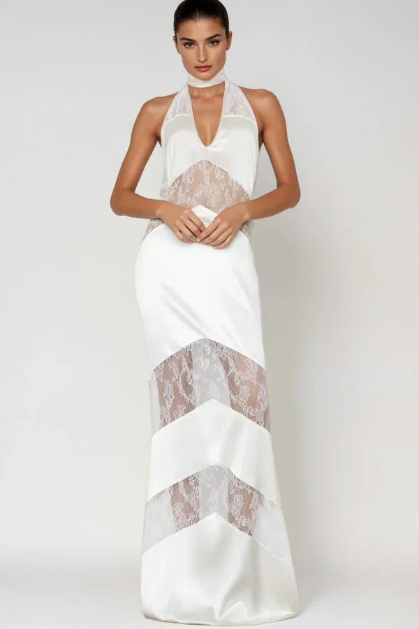 BernalSatinLaceCutoutFloralMaxiDressInWhite_2 CLORA SATIN HALTER LACE MAXI DRESS WHITE WEDDING