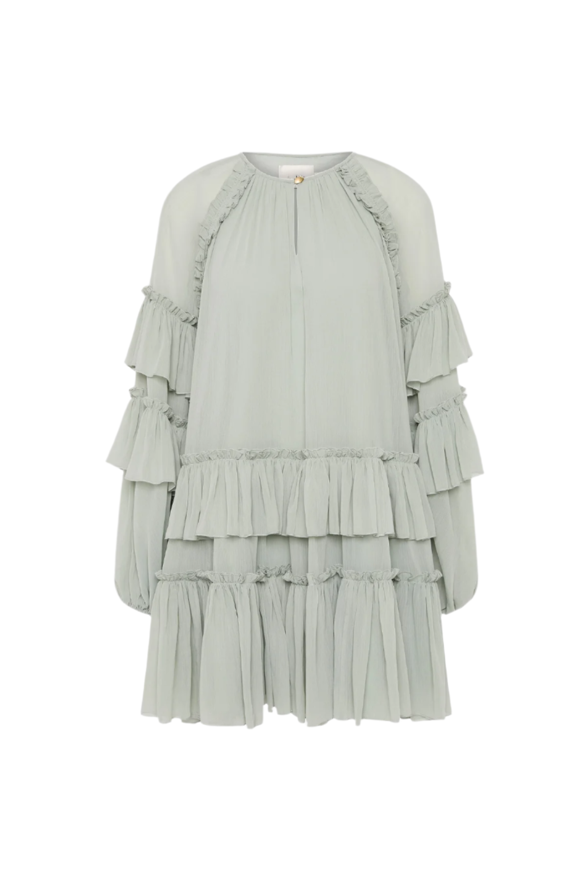 FREDA GREEN BALLOON SLEEVE MESH RUCHED MINI DRESS
