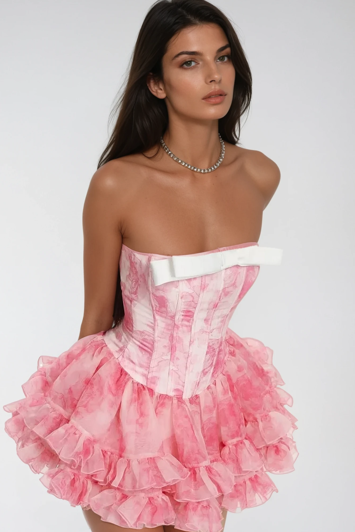 BESNIK CORSET RUFFLE MINI DRESS FOR PARTY