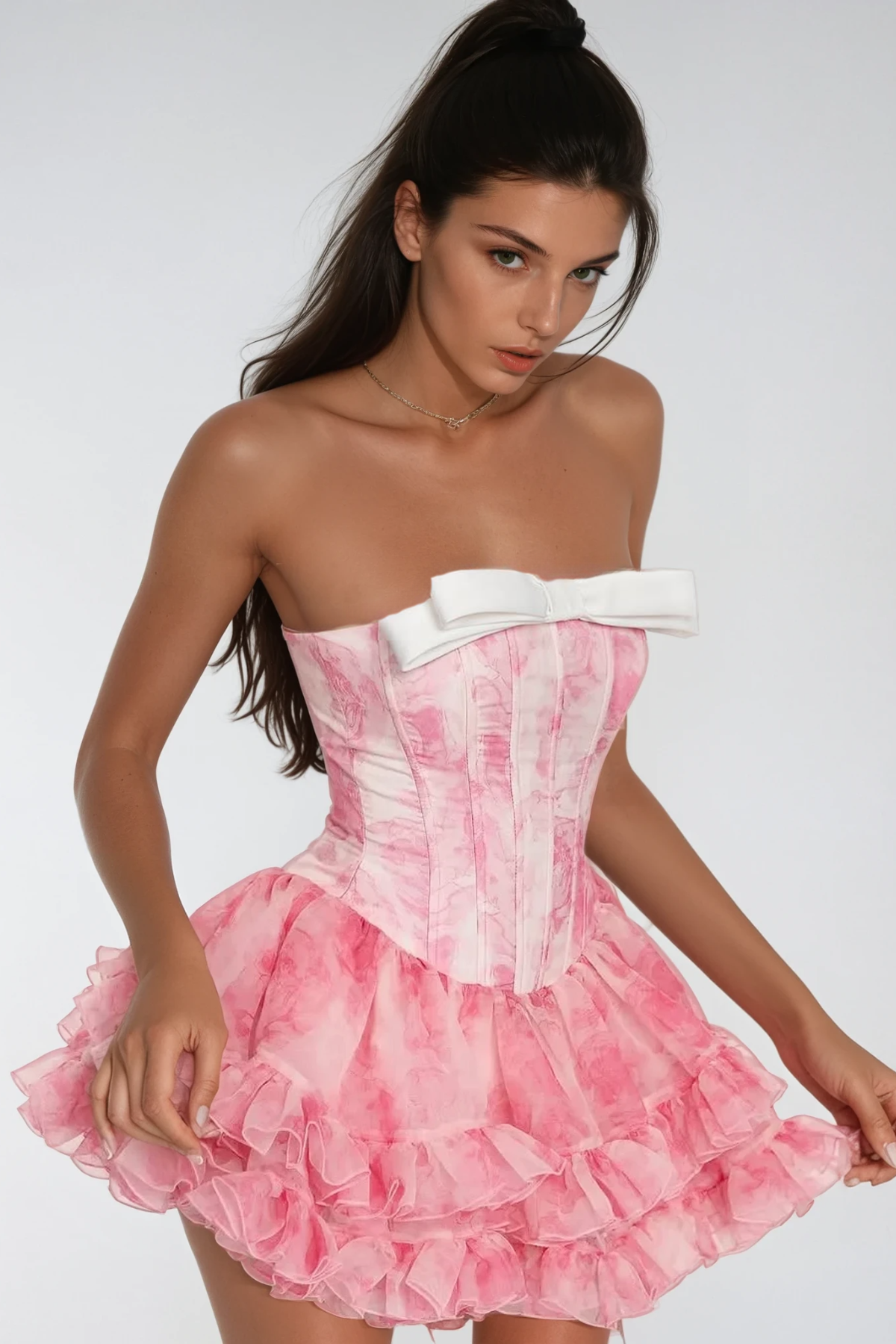 BESNIK CORSET RUFFLE MINI DRESS FOR PARTY