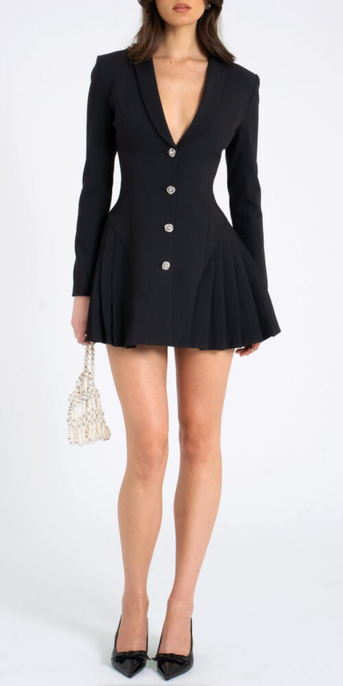 Beulah Pleate Blazer Mini Dress - Black Beulah Pleate Blazer Mini Dress - Black
