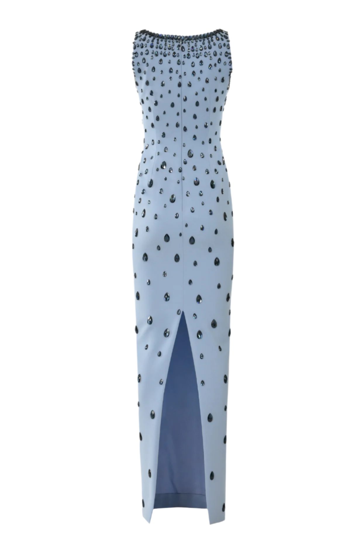 CREPE MAXI DRESS WITH EMBROIDERED RAINDROPS, BLUE