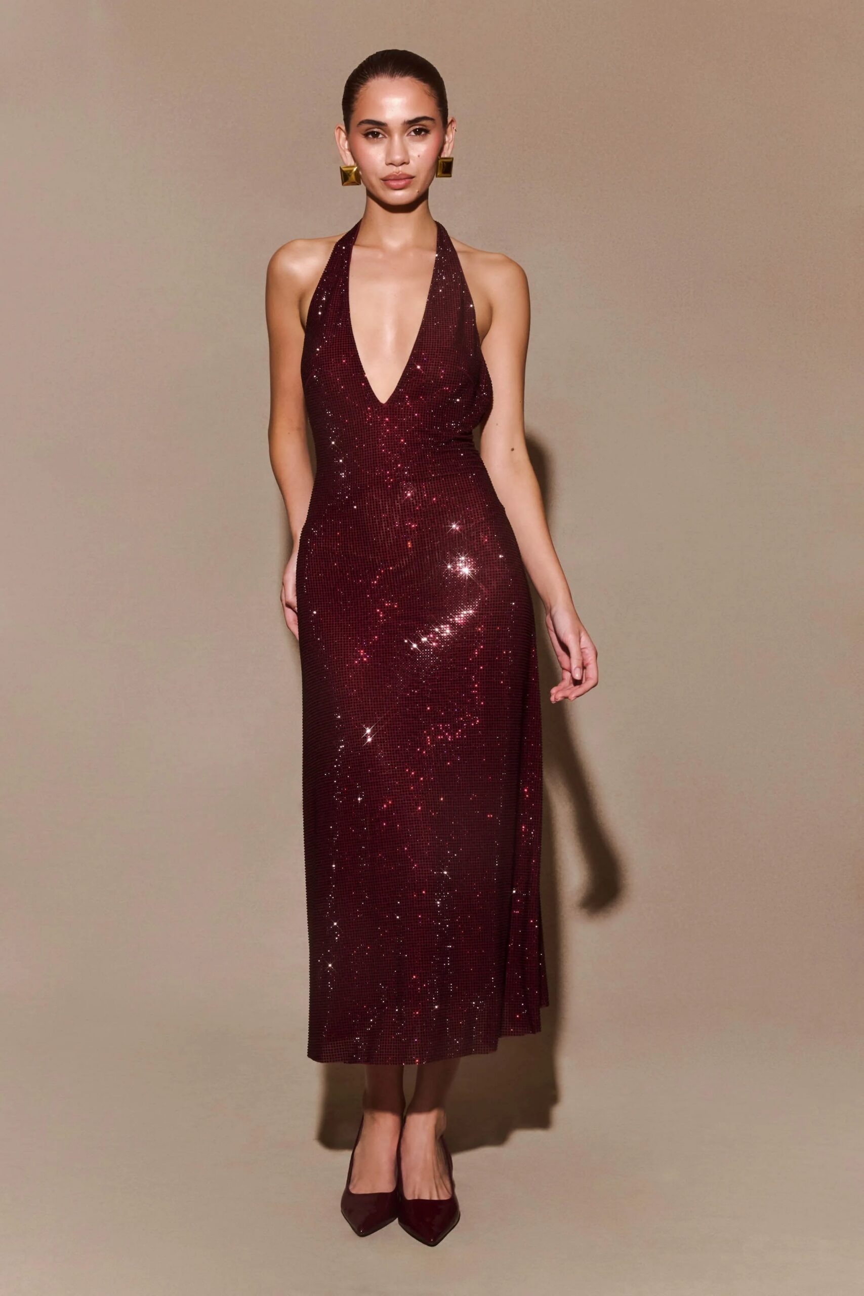 SEQUIN HALTER MIDI DRESS, EVENING PARTY
