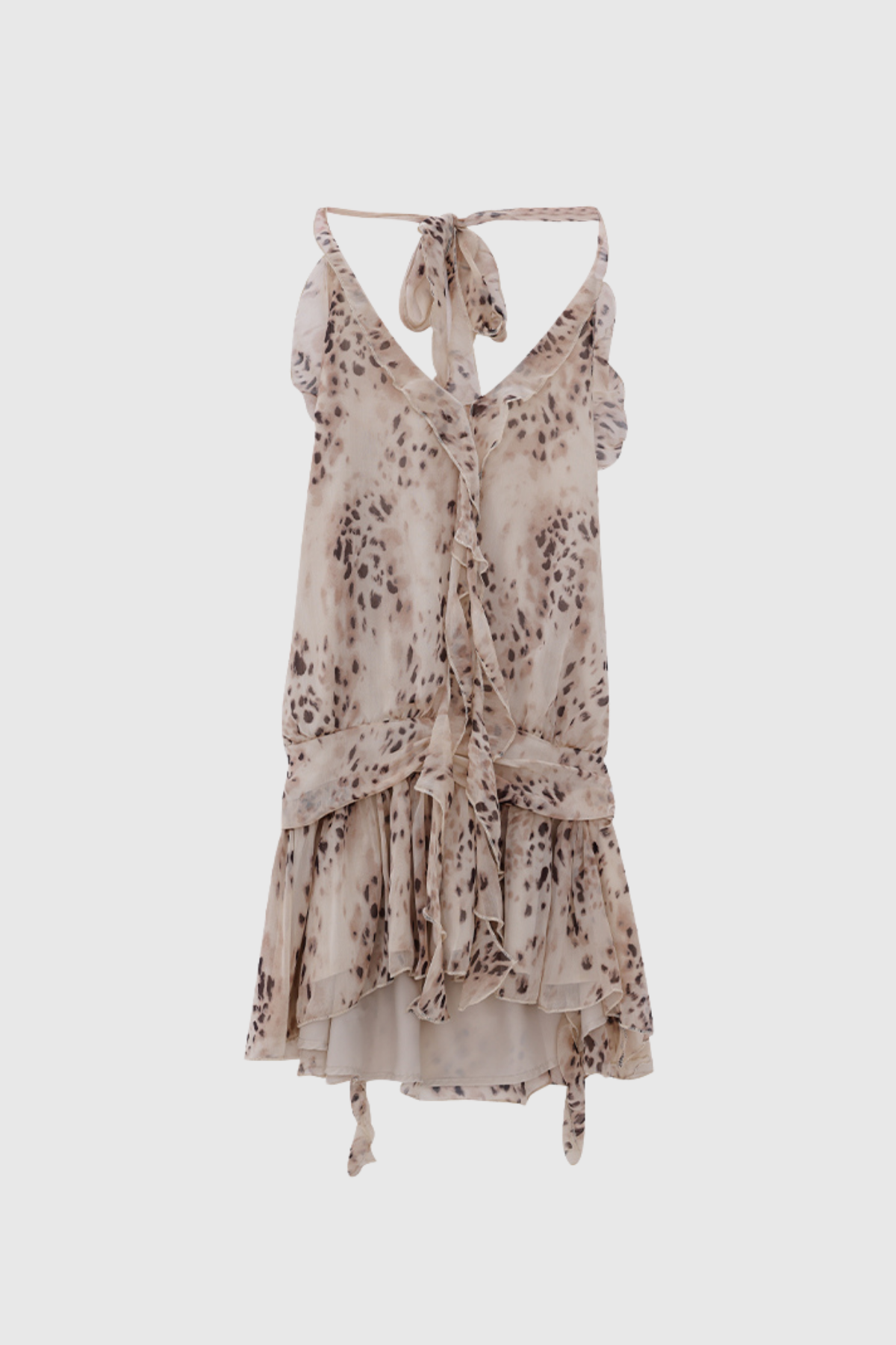 BEYZA LEOPARD HALTER RUCH MINI DRESS