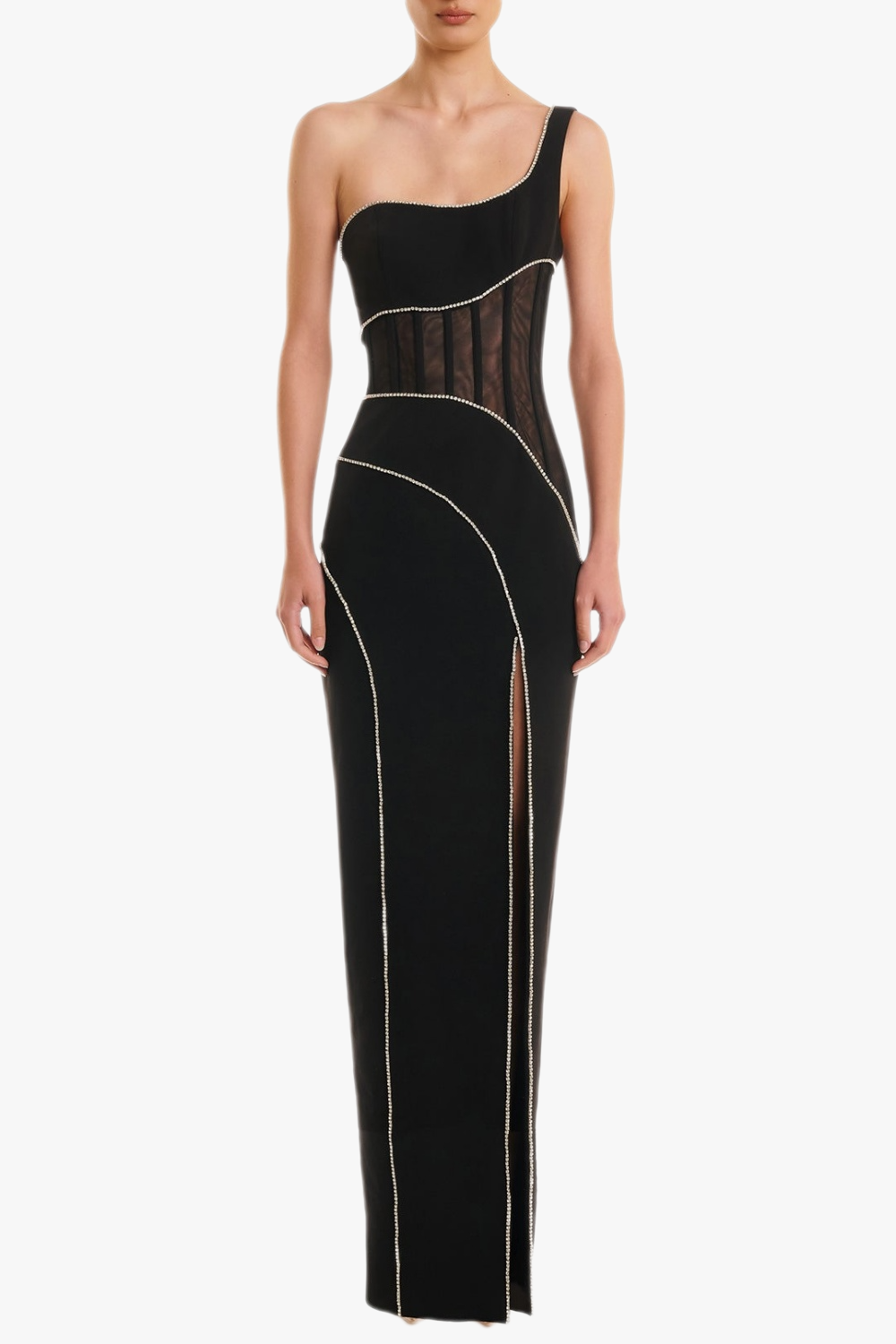 BgSub_ZoraidaDiamanteMeshOneShoulderSplitMaxiBandageDress8 ZORAIDA DIAMANTE ONE SHOULDER SPLIT MAXI DRESS
