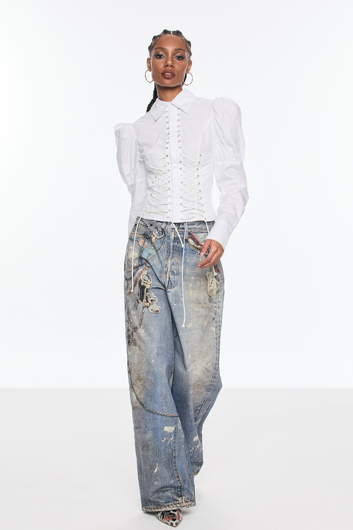 PRIMA PRINT BARREL JEANS - CASUAL WIDE STREET STYLE