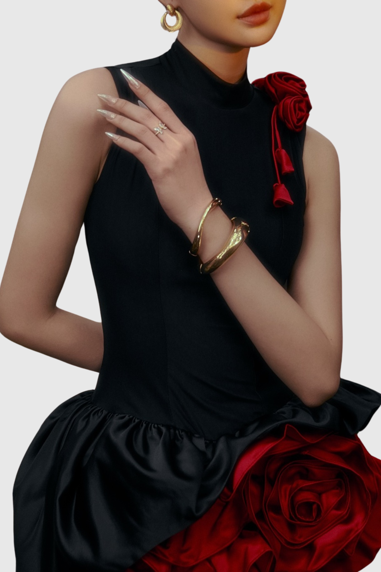CRISTIANO FLOWER APPLIQUÉ COCKTAIL MINI DRESS