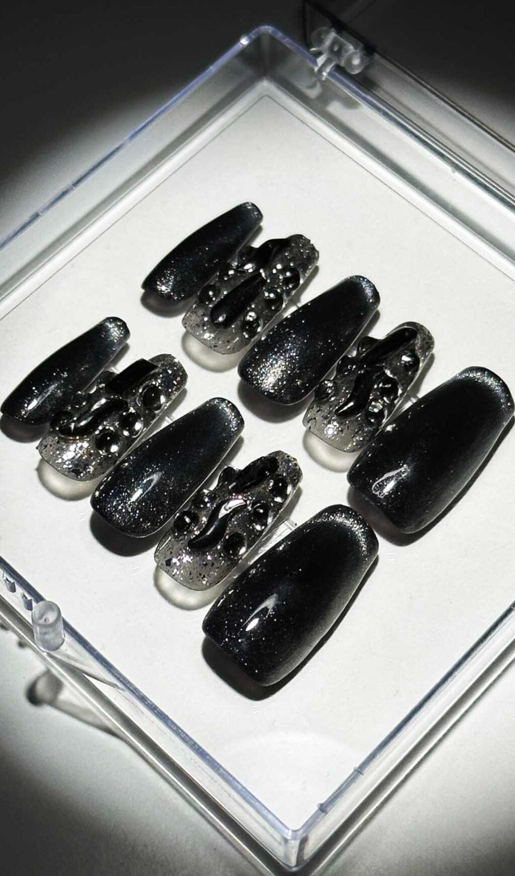 BLACK CAT EYE CRYSTAL PRESS ON NAILS FOR PARTY