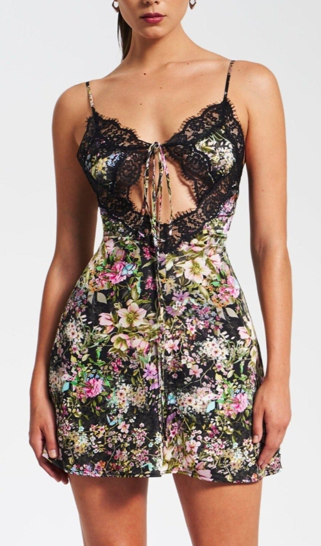 FLORAL SATIN LACE MINI DRESS FOR PARTIES