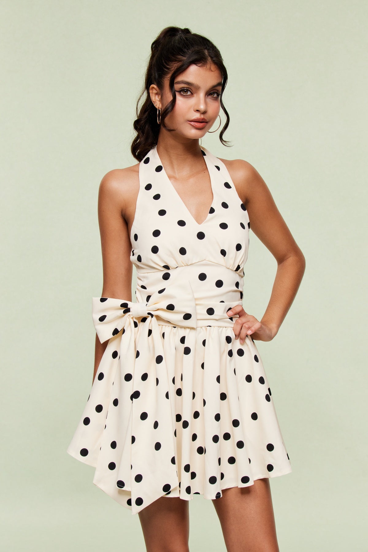 BLAI DOT BOW RUFFLE MINI DRESS FOR PARTY