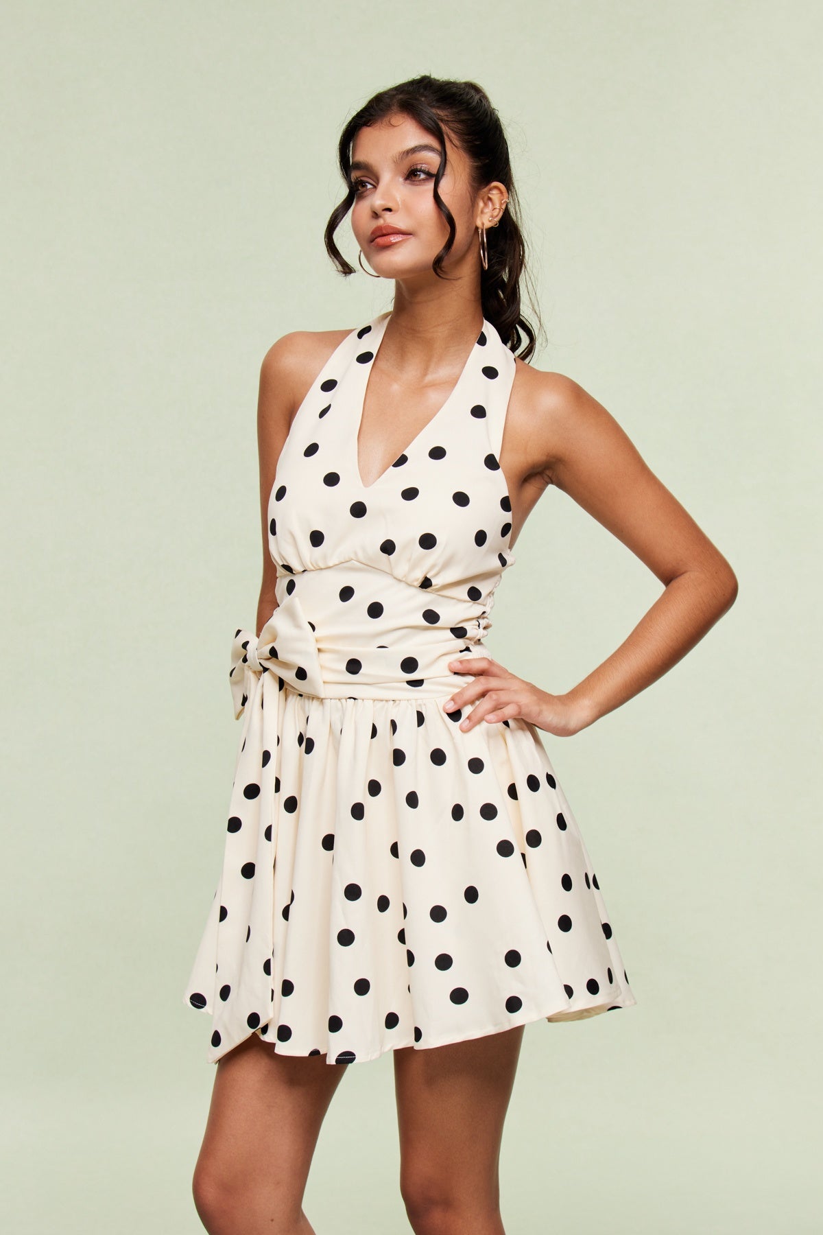 BLAI DOT BOW RUFFLE MINI DRESS FOR PARTY