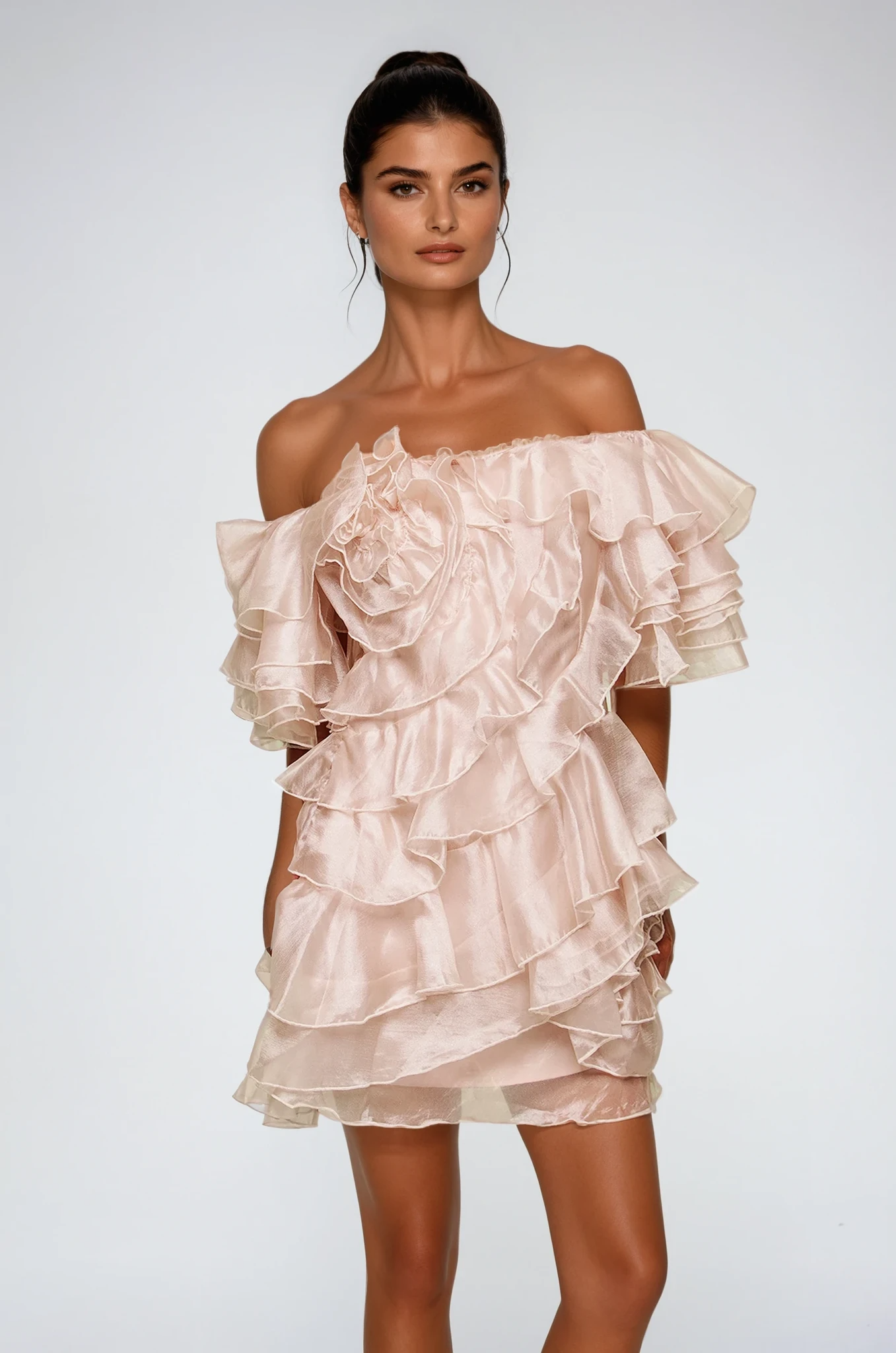 BlandineRuffleRuchMiniDress_2_-Olivia-Studio BLANDINE RUFFLE RUCH MINI DRESS FOR PARTY