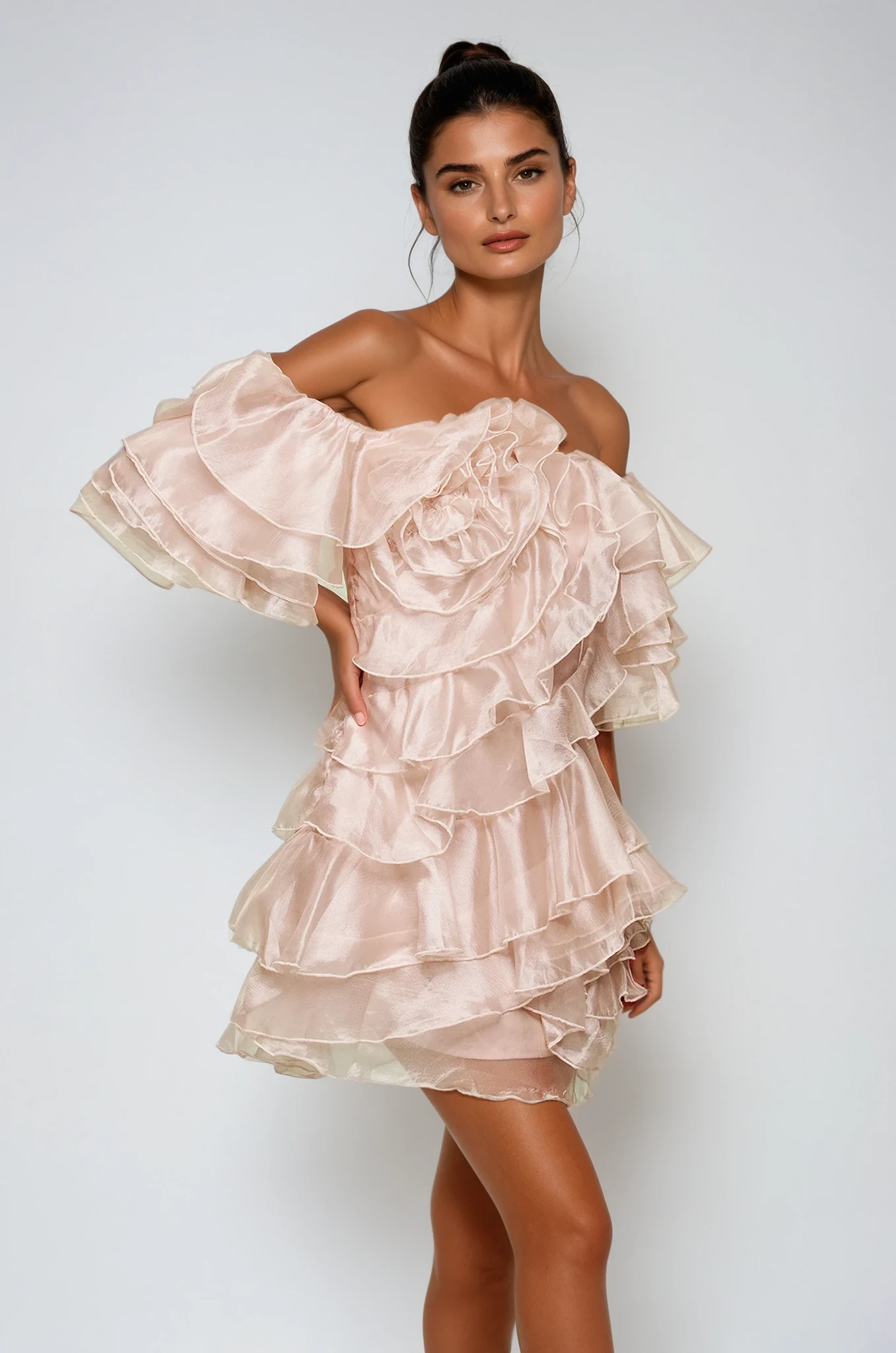 BlandineRuffleRuchMiniDress_3_-Olivia-Studio BLANDINE RUFFLE RUCH MINI DRESS FOR PARTY