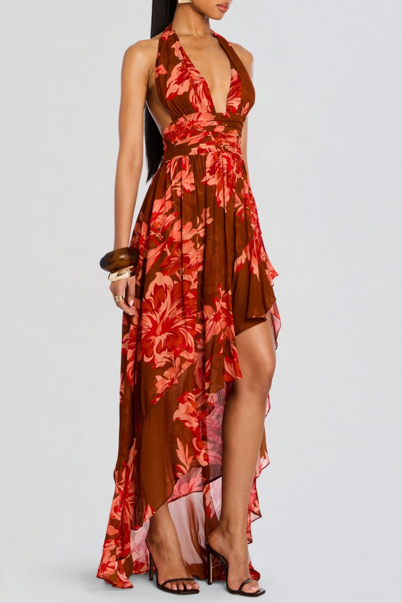 FLORAL HALTER MAXI DRESS FOR SUMMER PARTIES
