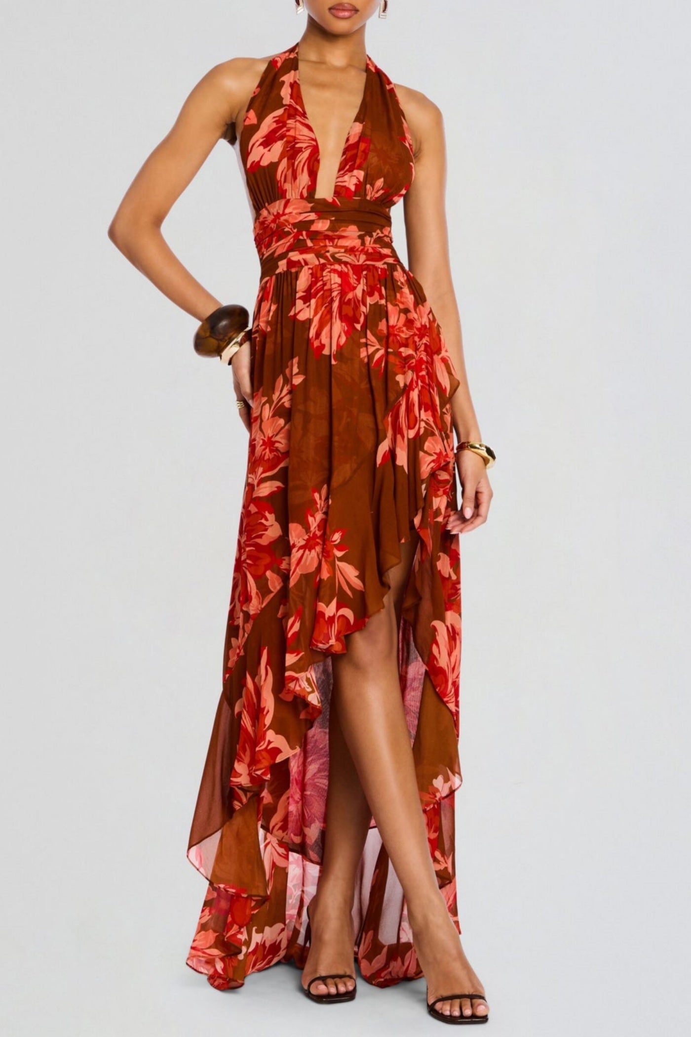 FLORAL HALTER MAXI DRESS FOR SUMMER PARTIES