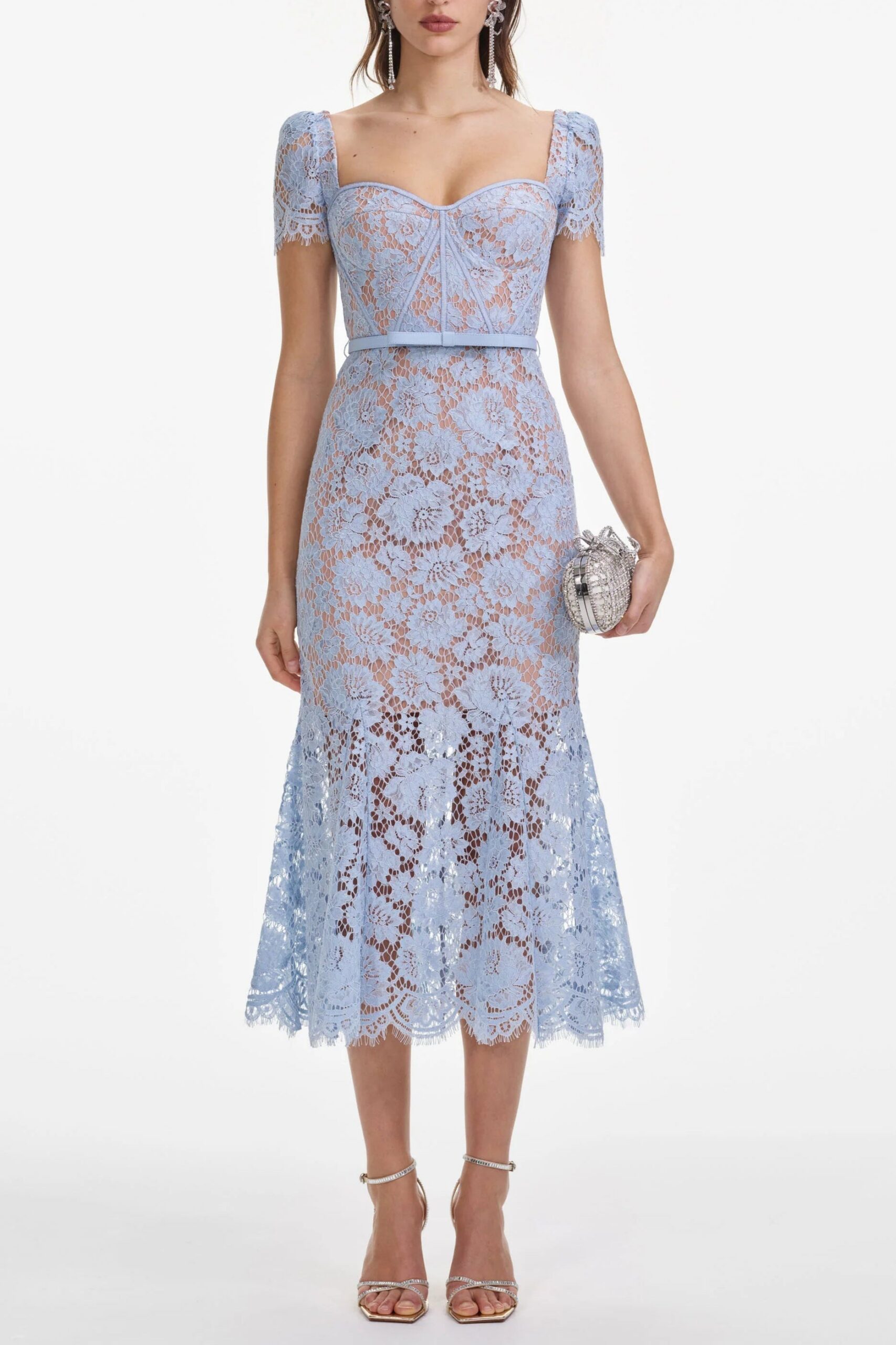 BLUE LACE MIDI DRESS FOR WEDDING GUEST