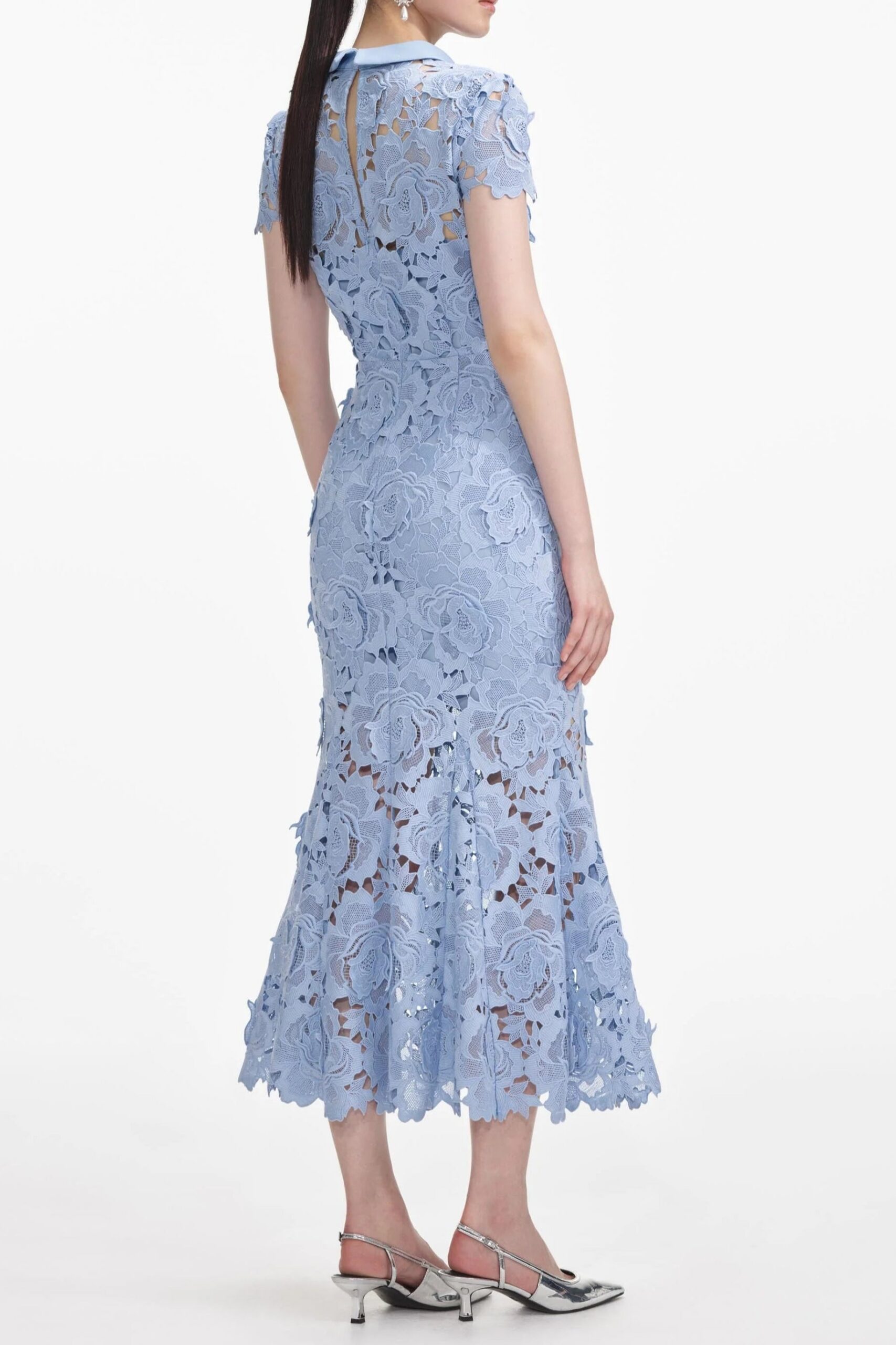 BLUE FLOWER LACE COLLAR MIDI DRESS