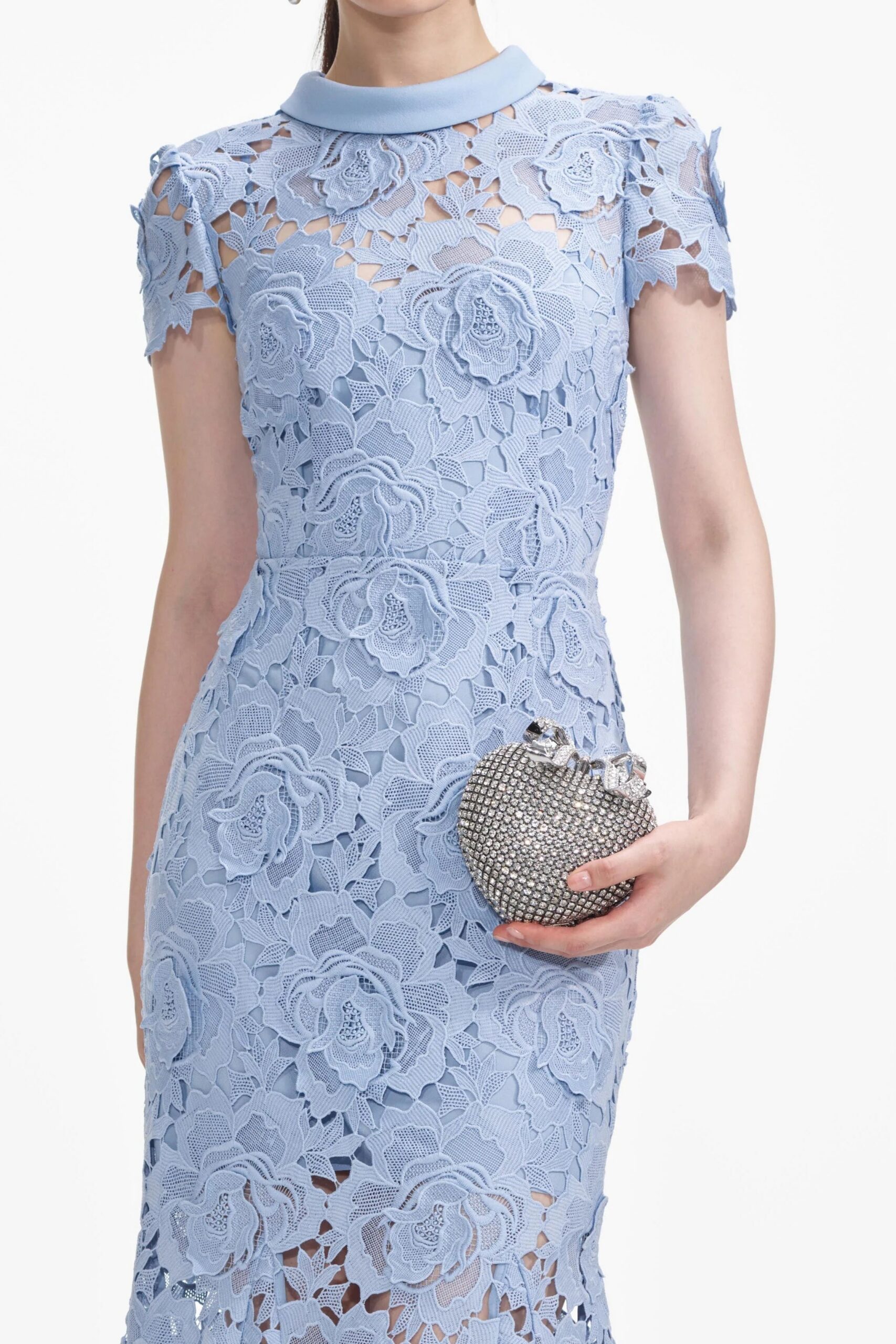 BLUE FLOWER LACE COLLAR MIDI DRESS