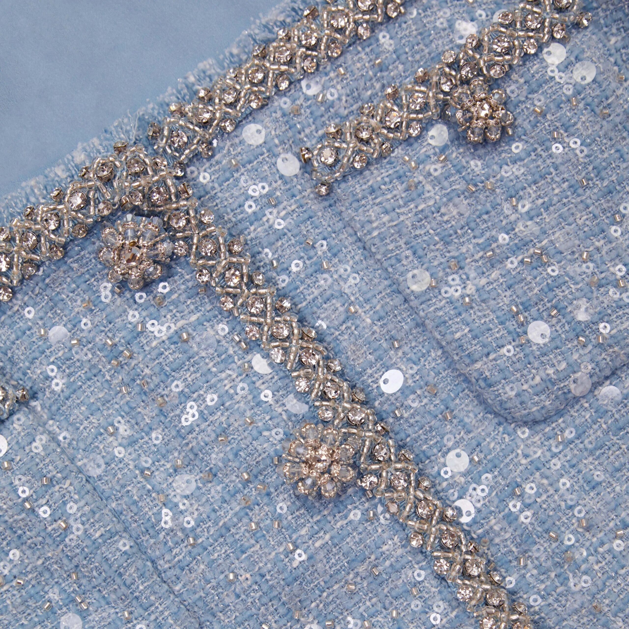 BLUE SEQUIN CROP TOP BOUCLE PARTY WEAR