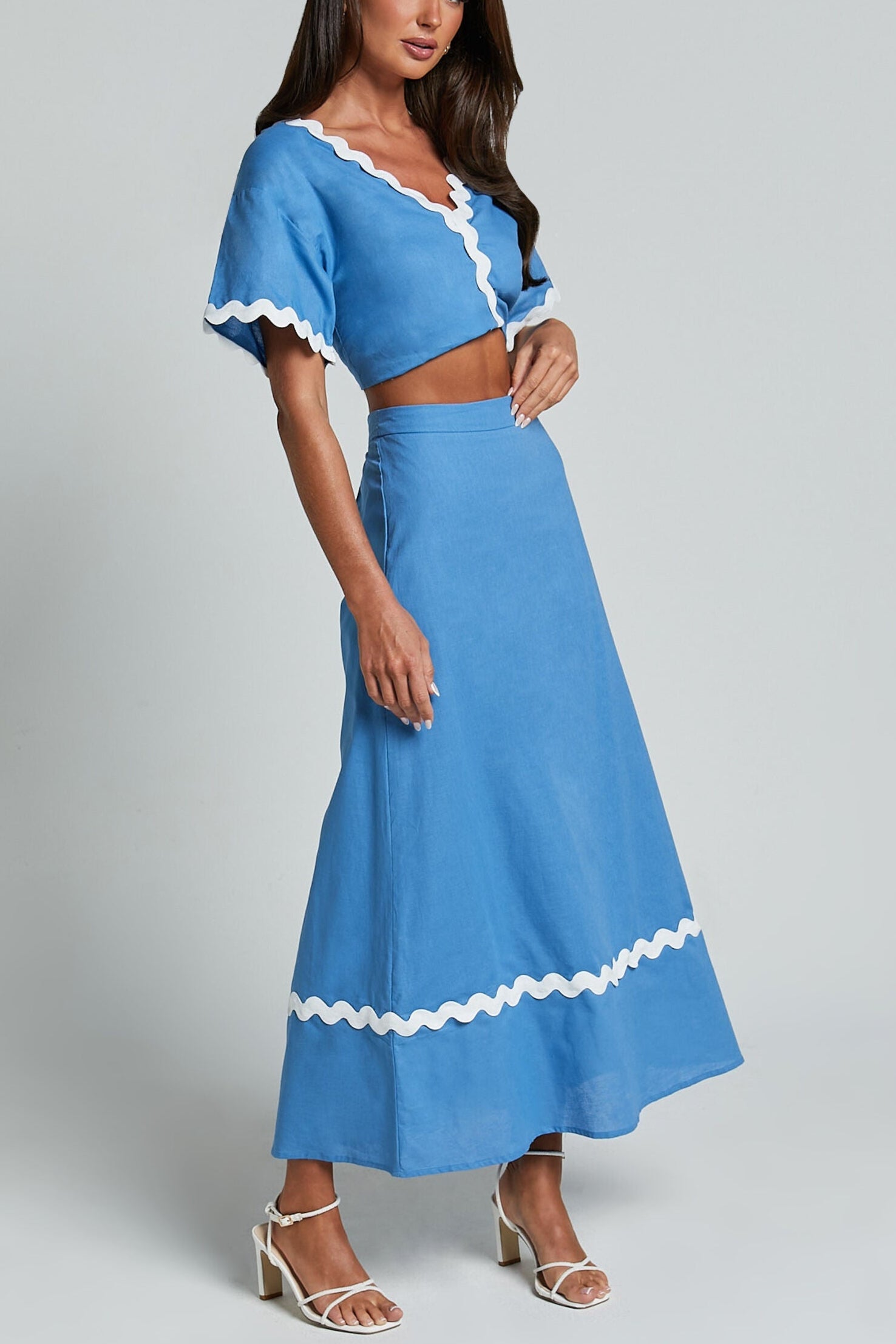 Blythe_Midi_Dress_-_Short_Sleeve_with_Wave_Hem_A_Line_Dress_in_Blue__3 BLYTHE TWO-PIECE SET: BLUE A-LINE SKIRT WAVE HEM