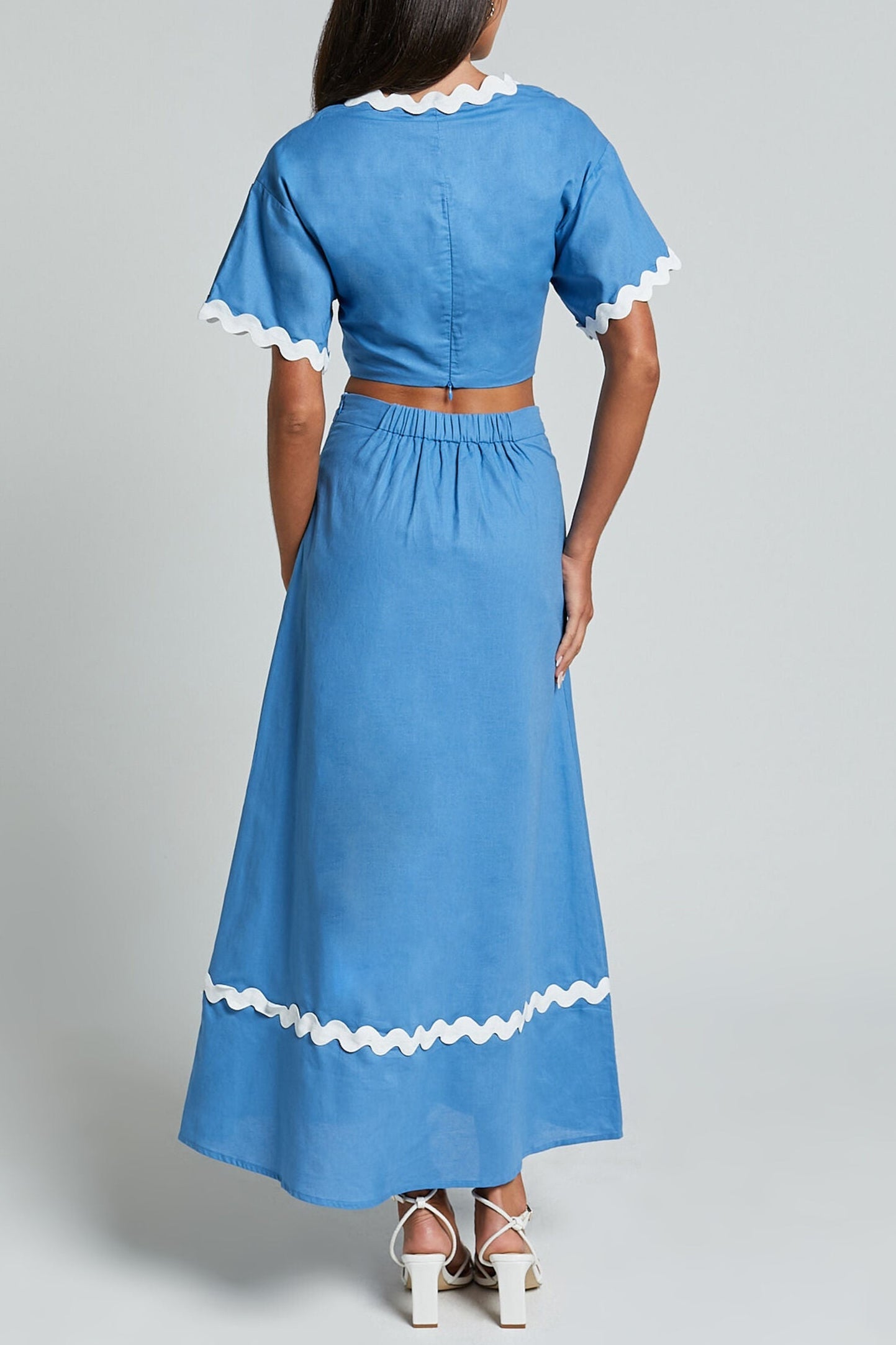 BLYTHE TWO-PIECE SET: BLUE A-LINE SKIRT WAVE HEM