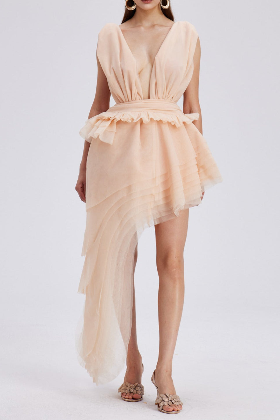BosmatRuchMeshAsymmetricMiniDressInApricot_1 BOSMAT RUCH MESH ASYMMETRIC MINI DRESS APRICOT