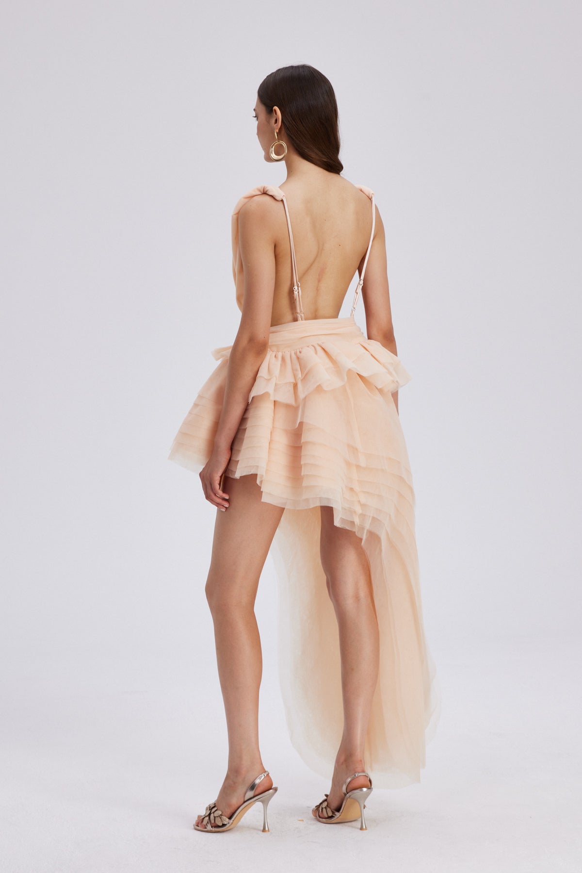 BOSMAT RUCH MESH ASYMMETRIC MINI DRESS APRICOT