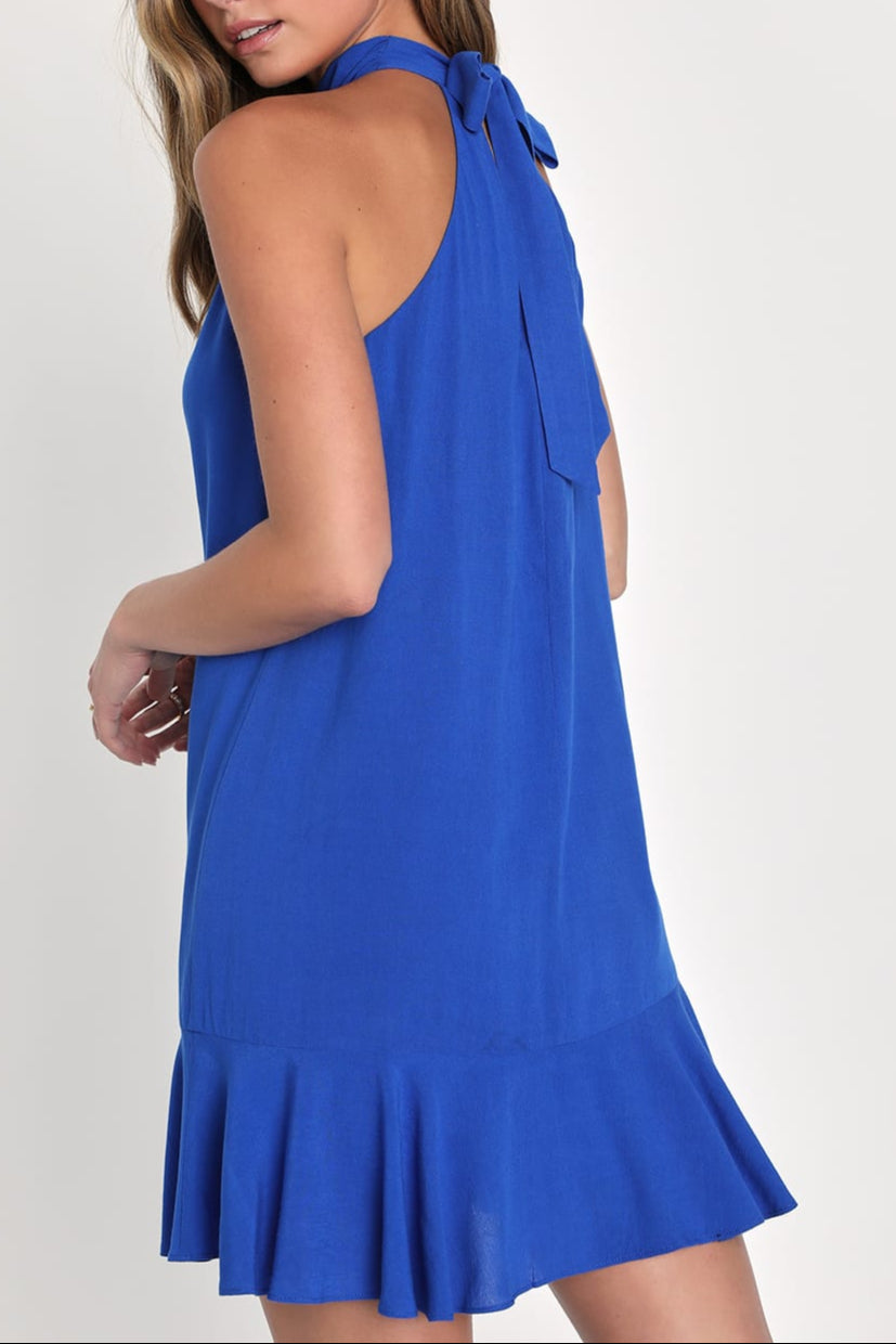 SHIFT HALTER MINI DRESS BLUE PARTY NIGHT