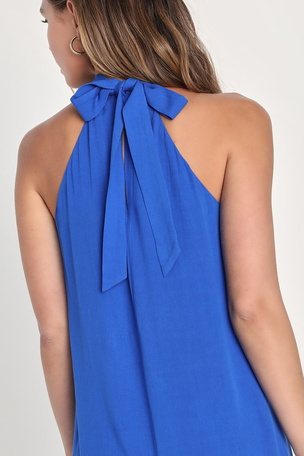 SHIFT HALTER MINI DRESS BLUE PARTY NIGHT