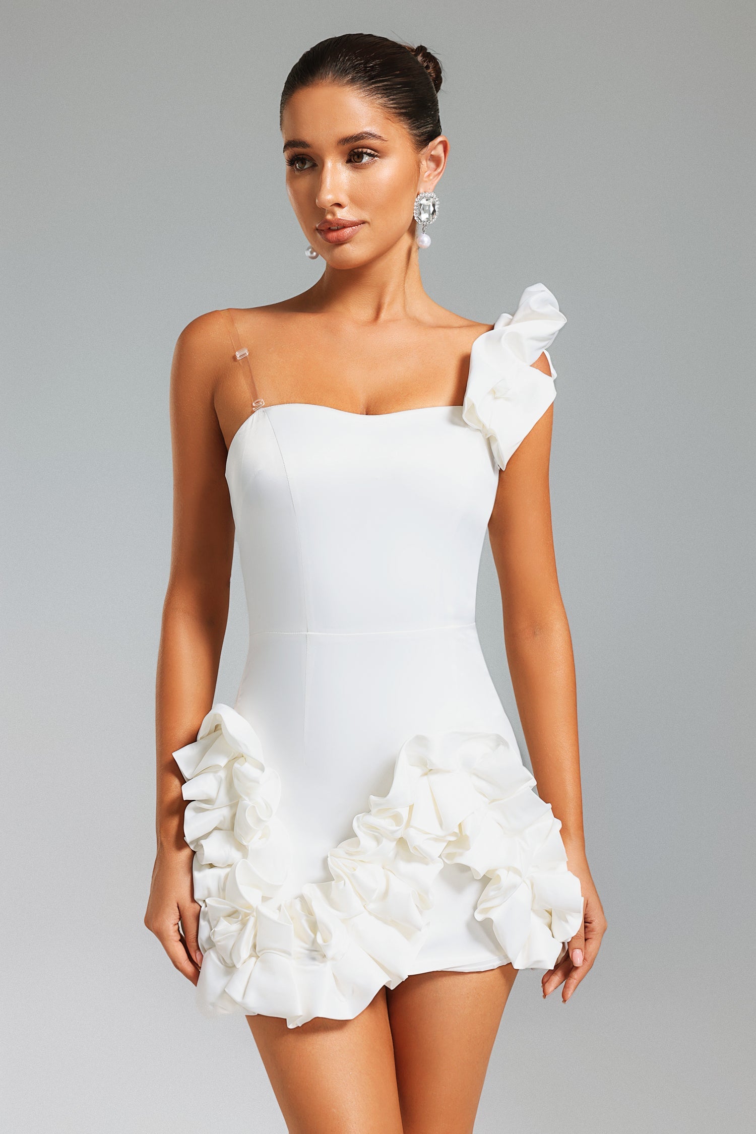 BRIA ONE SHOULDER MINI DRESS WHITE