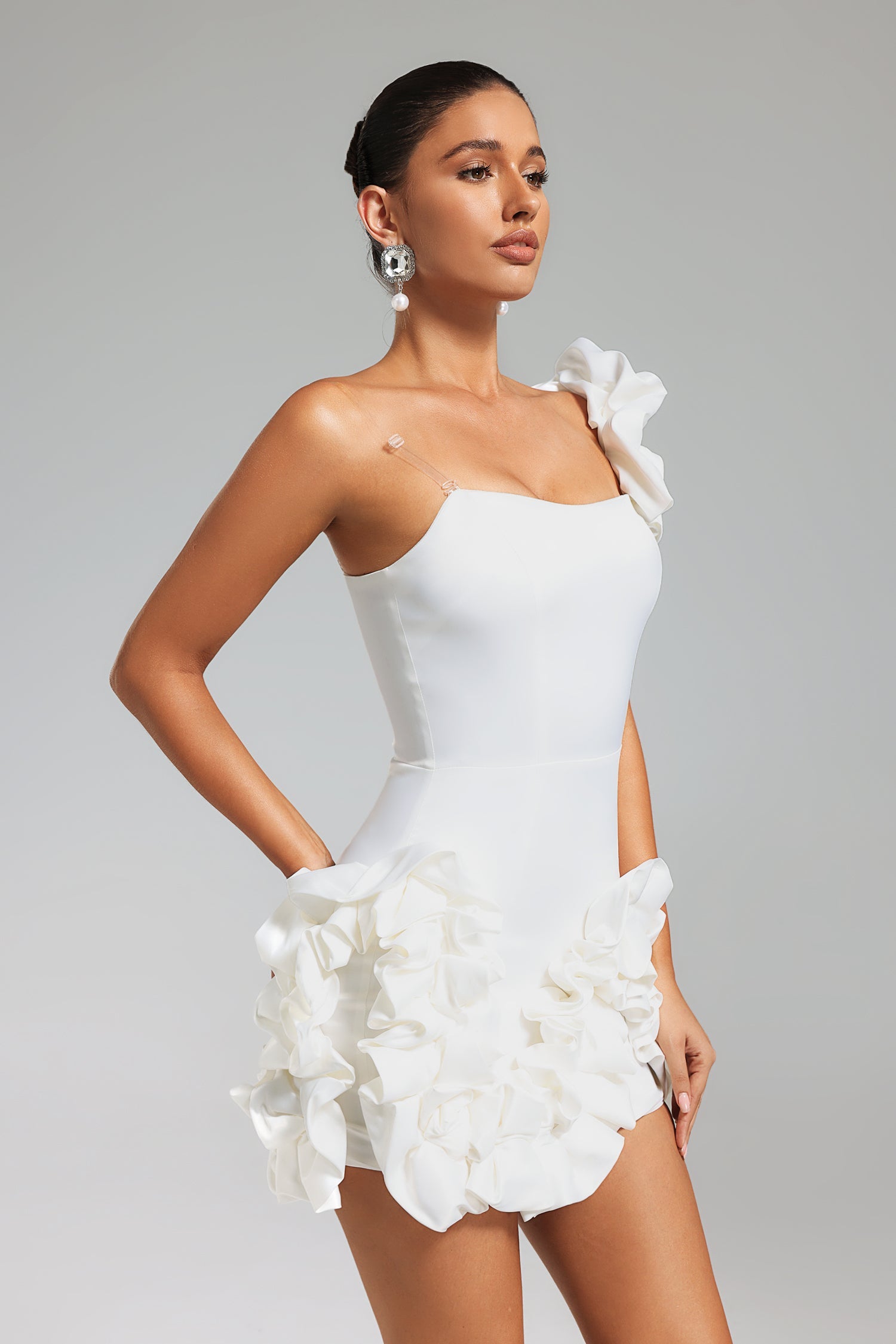 BRIA ONE SHOULDER MINI DRESS WHITE