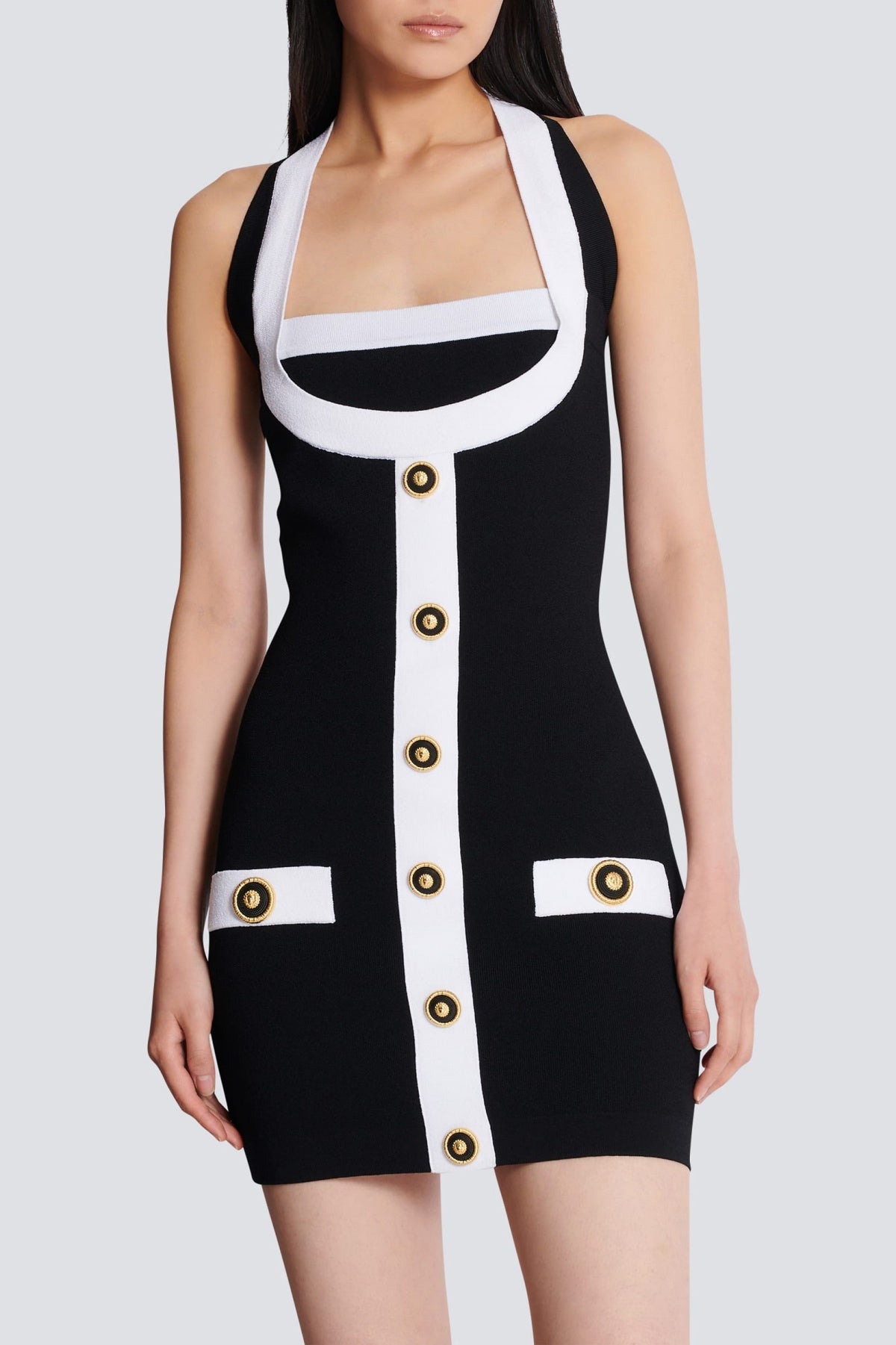 BRICA TWO-TONE HALTER BANDAGE MINI DRESS