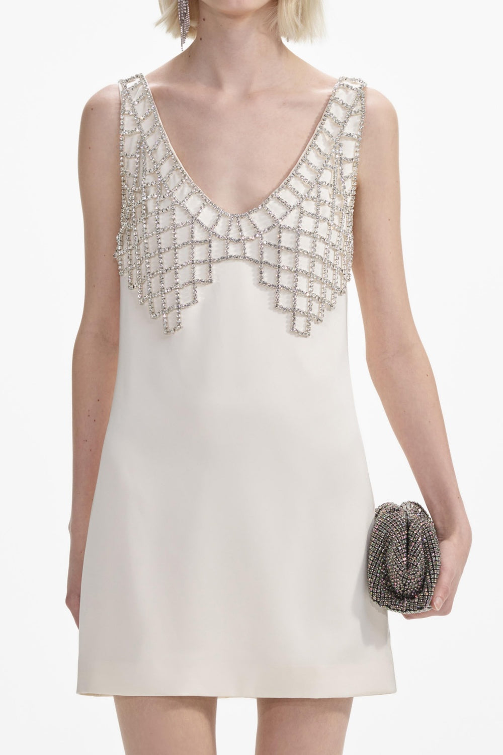 BRIONY CRYSTAL SATIN MINI DRESS, WHITE