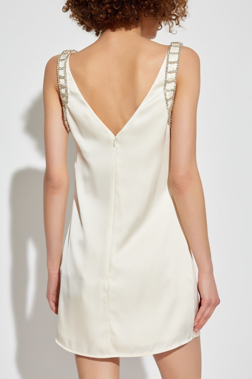 BRIONY CRYSTAL SATIN MINI DRESS, WHITE