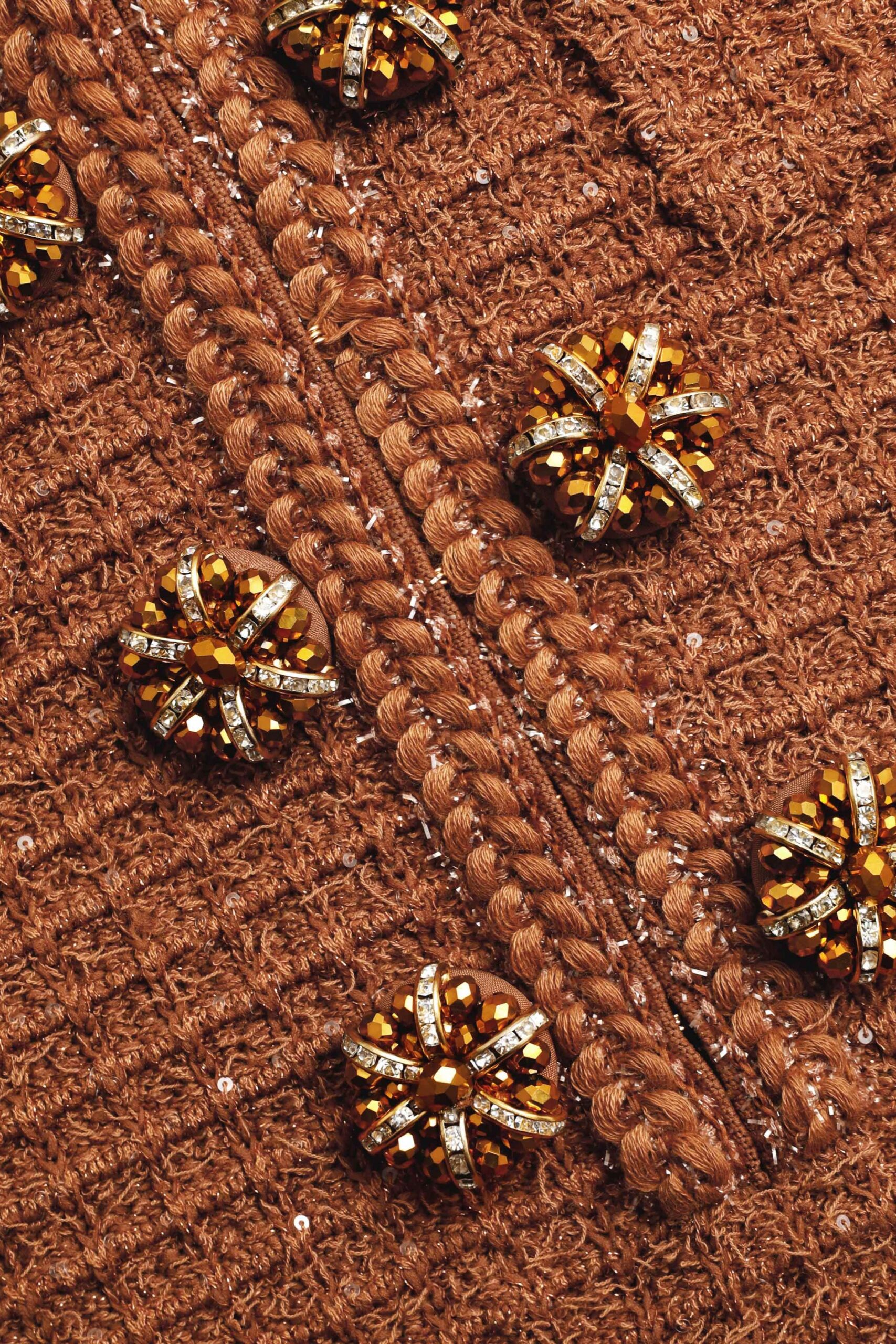BRAIDED TWEED MIDI DRESS BROWN