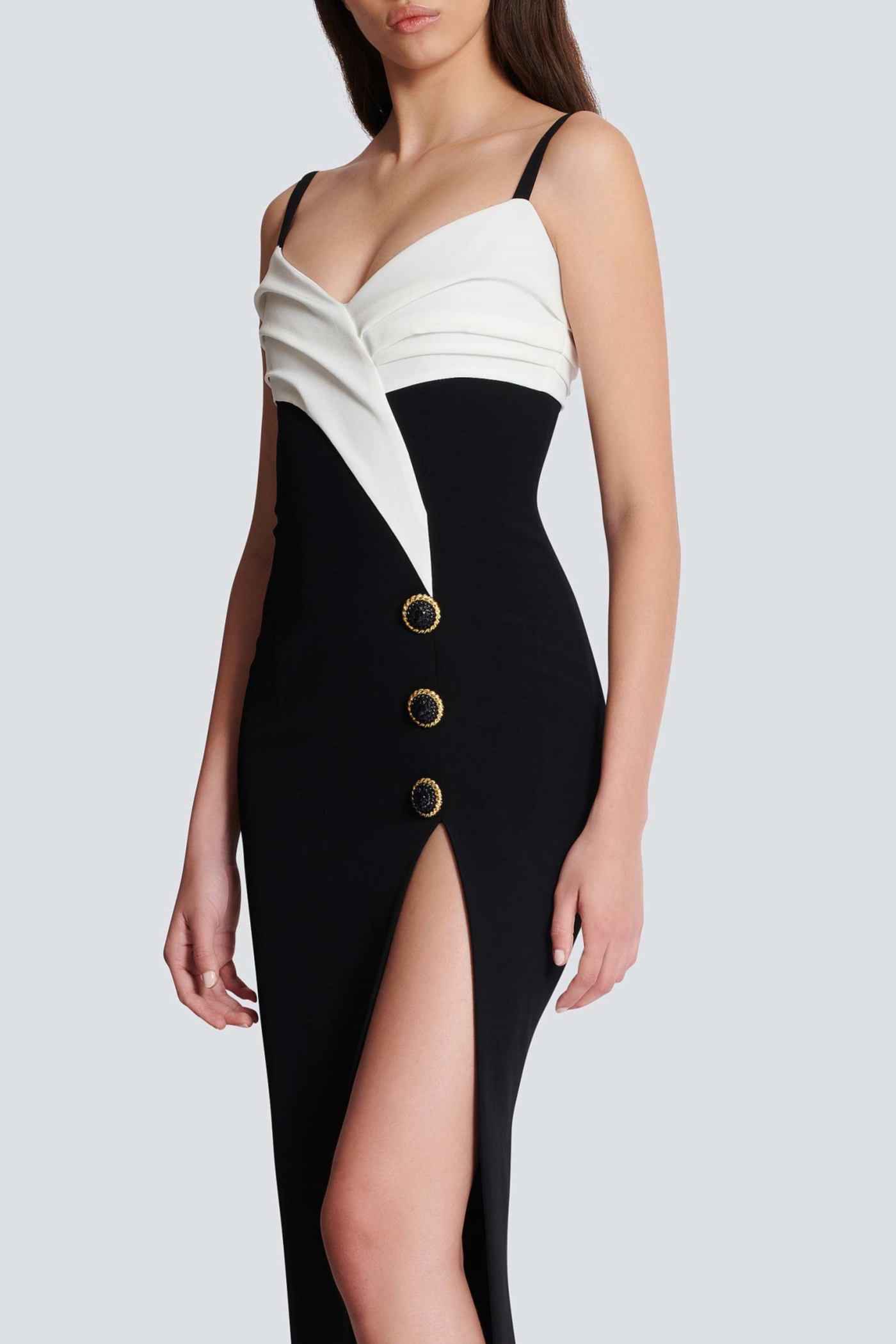 BRUNA TWO-TONE SPLIT MAXI BANDAGE DRESS