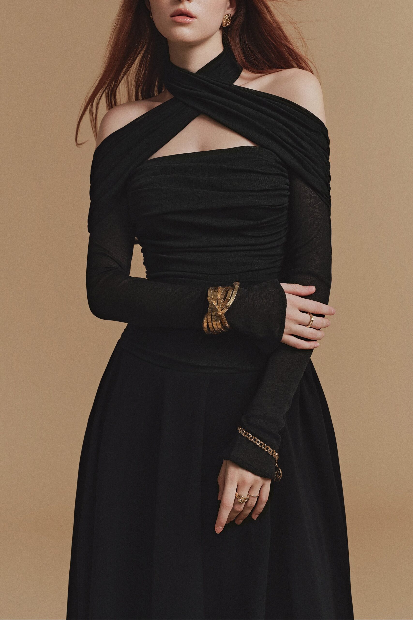 WRAP FRONT LONG SLEEVE MIDI DRESS FOR WEDDING