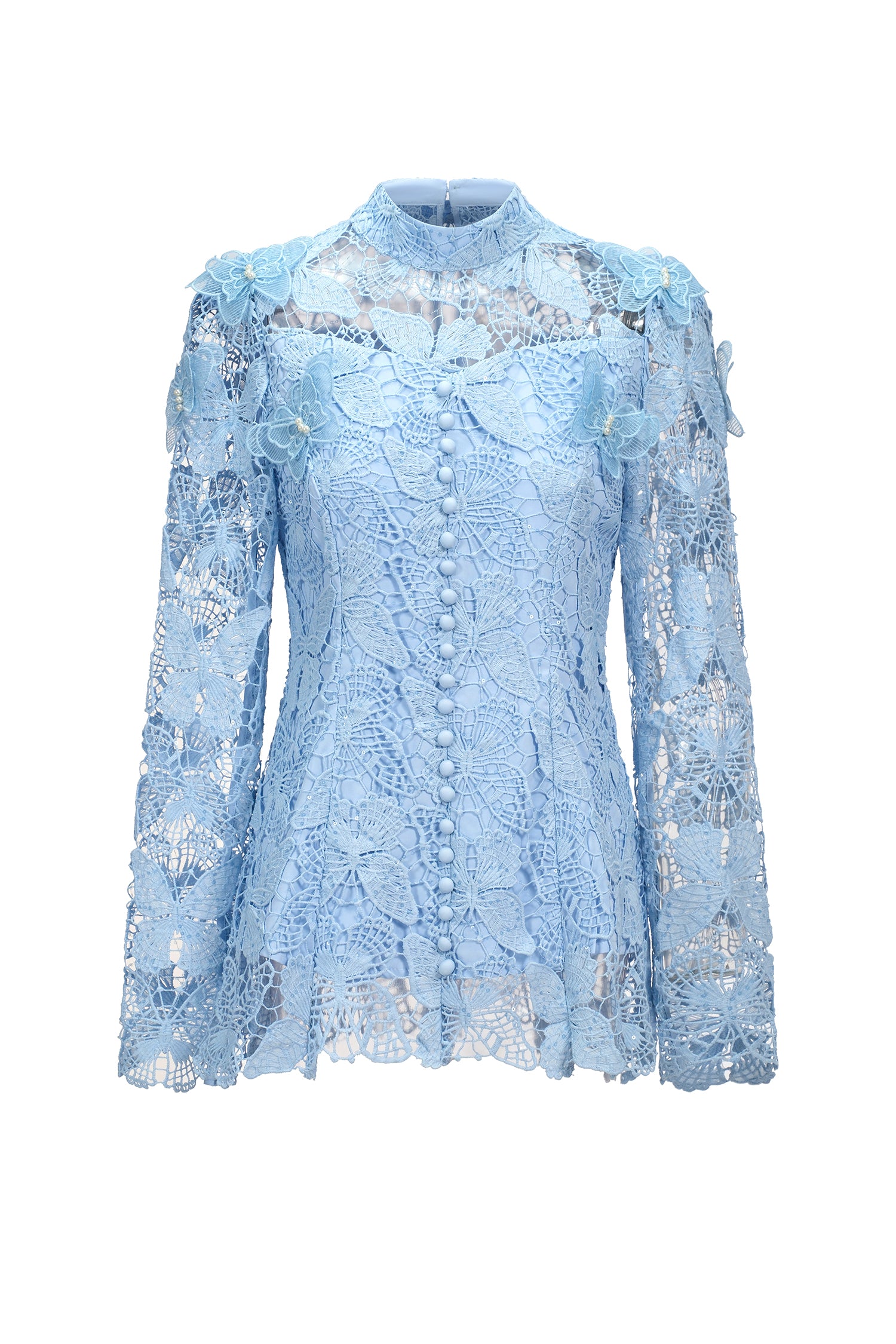 YVETTE BLUE LACE TWO-PIECE SET | LONG SLEEVE BUTTERFLY TOP & SKIRT