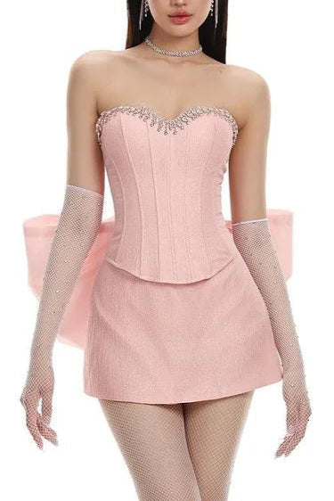 BACK BOWKNOT SKIRT SUIT, PINK – FEMININE OFFICE WEAR
