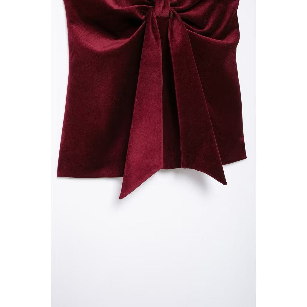 MILAN VELVET TOP IN WINE RED - V-NECK EVENING BLOUSE