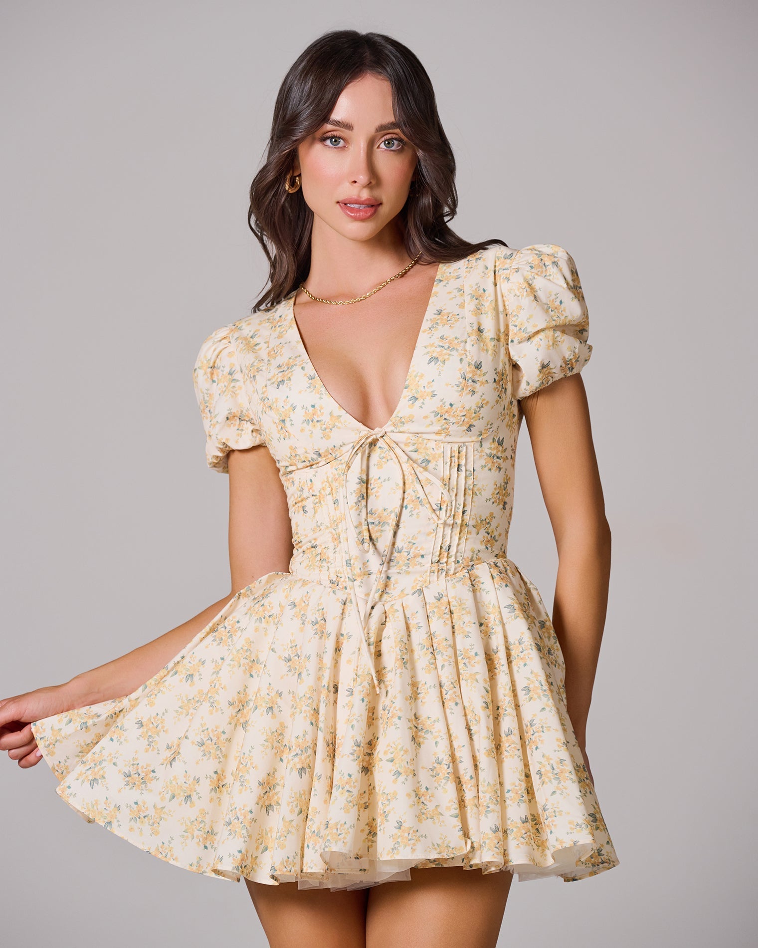 CARLOTTA FLORAL PLEATED MINI DRESS FOR WEDDING GUEST