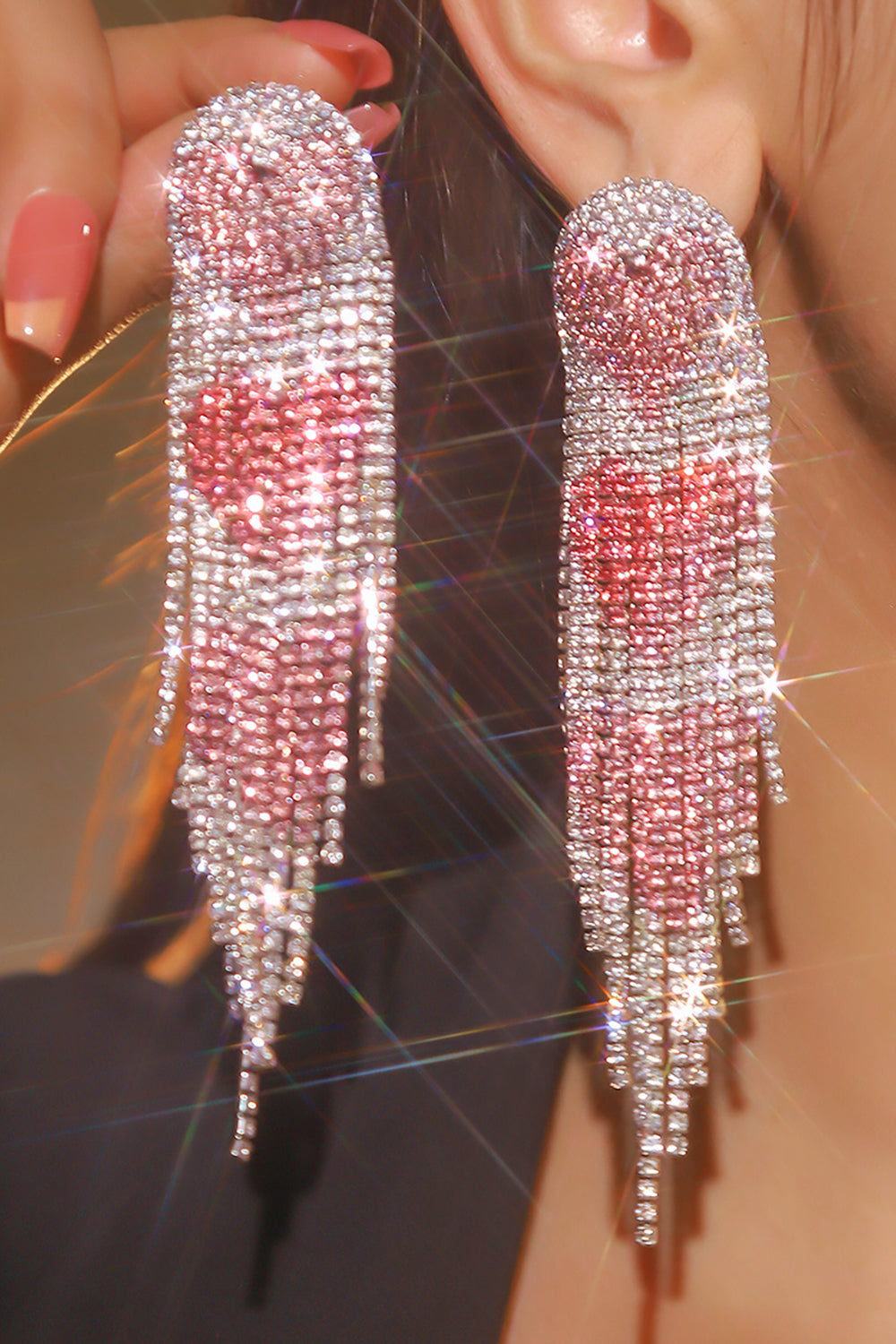 CGLH4515RedHeart RED HEART DIAMOND TASSEL EARRINGS FOR PARTY